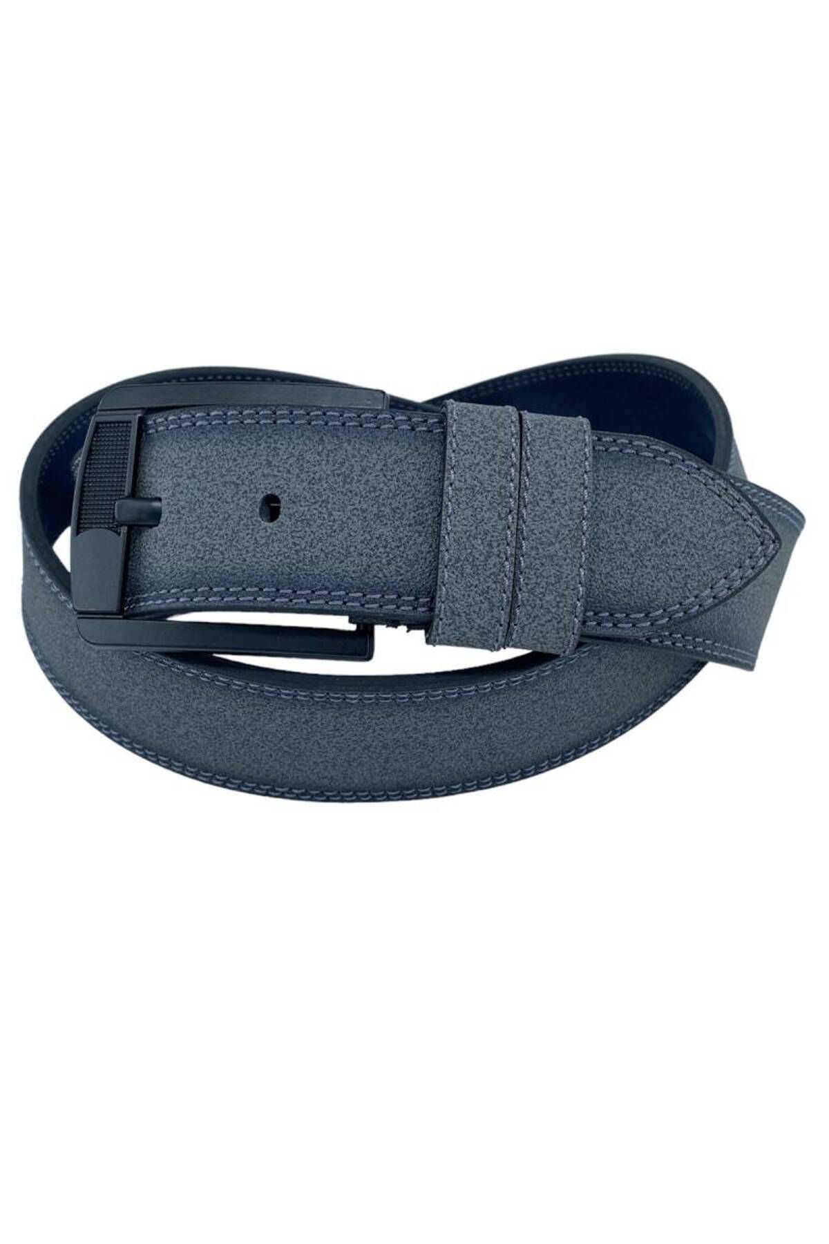 4.5 cm. Spor Suni Deri Çift Dikişli Model Erkek Kemer Gri