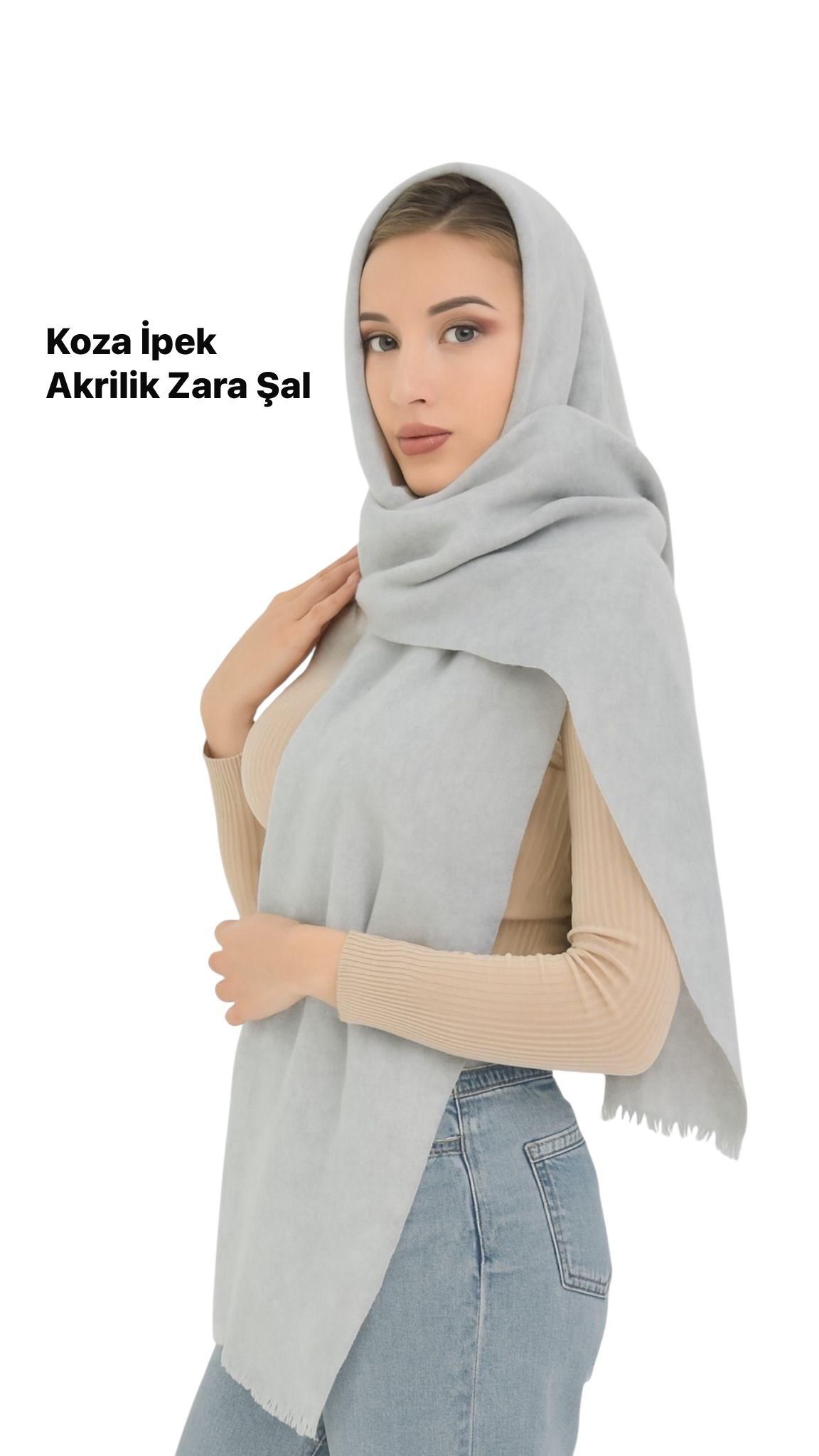 Bilmar Buklet Düz Omuz Şalı Püsküllü 75 x 185 Cm/Açık Gri/Düz
