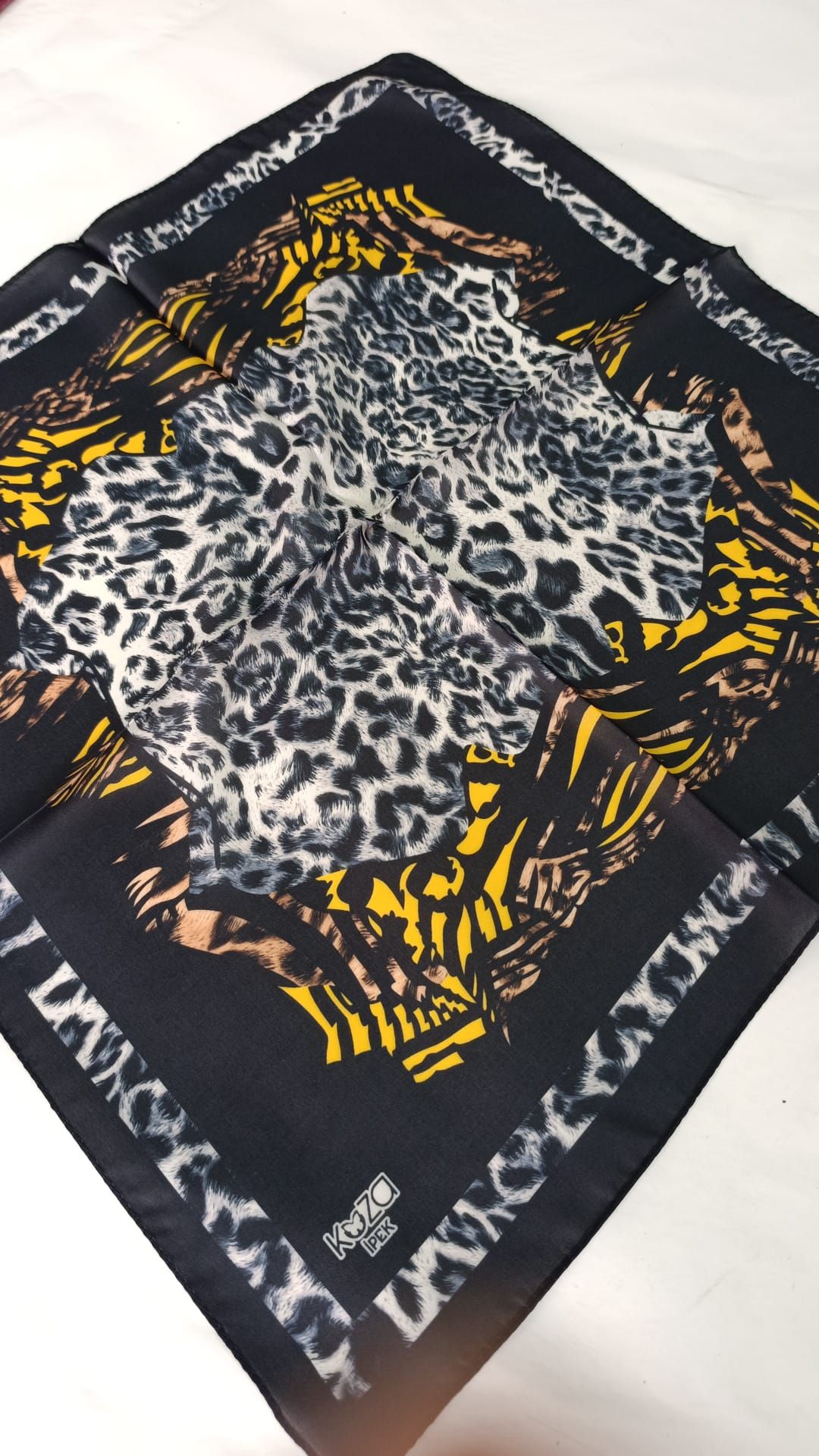 Bilmar İpek Vual Desenli Fular Bandana Estascarf 50 X 50 Cm/SIYAH/Siyah Leopar