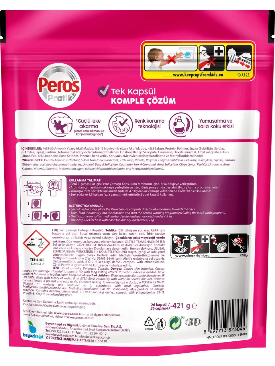 Peros Pratik Matik Çamaşır Deterjanı Kapsülü - Tableti 78 Adet Renkliler (3PK*26)