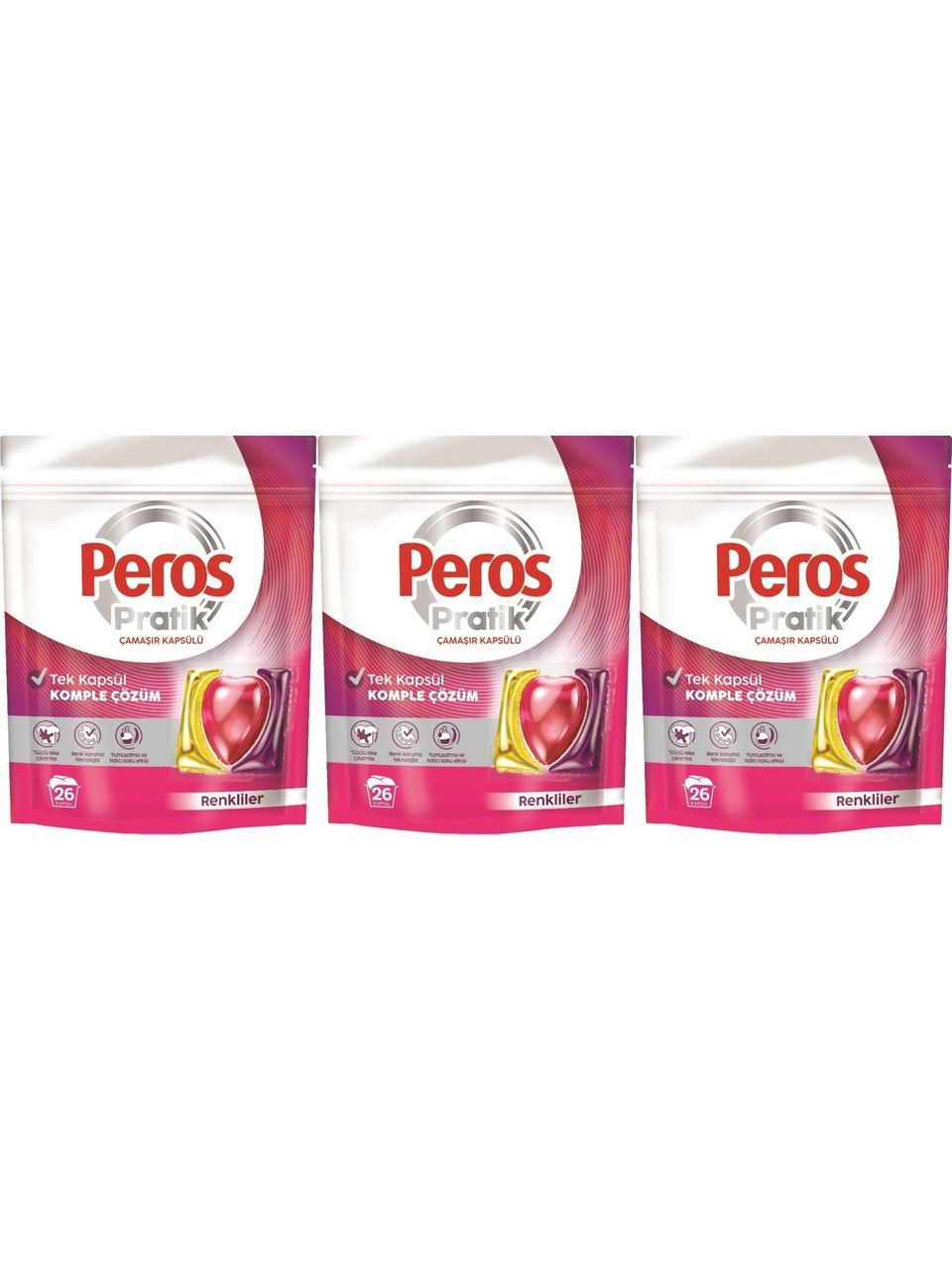 Peros Pratik Matik Çamaşır Deterjanı Kapsülü - Tableti 78 Adet Renkliler (3PK*26)