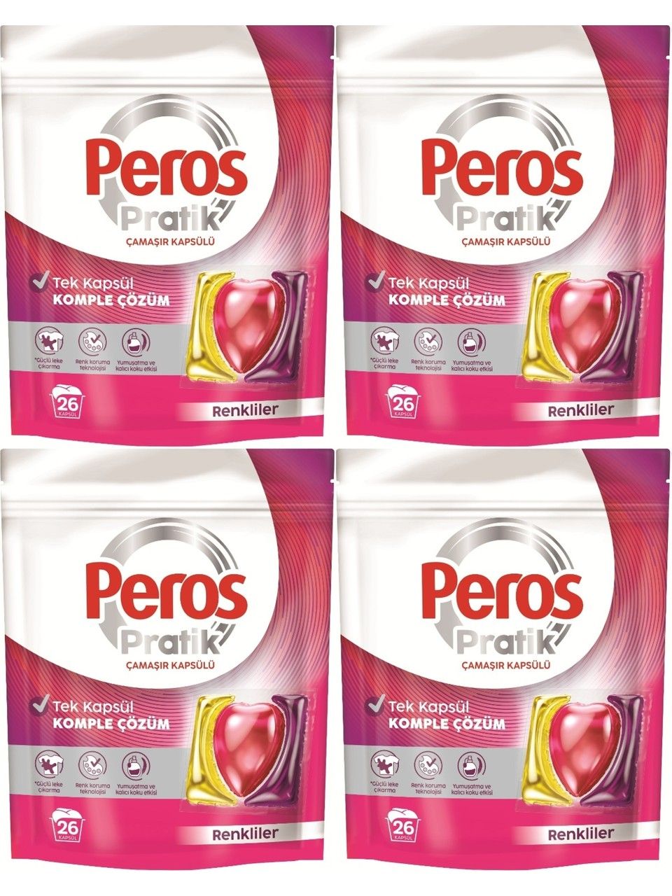 Peros Pratik Matik Çamaşır Deterjanı Kapsülü - Tableti 104 Adet Renkliler (4PK*26)