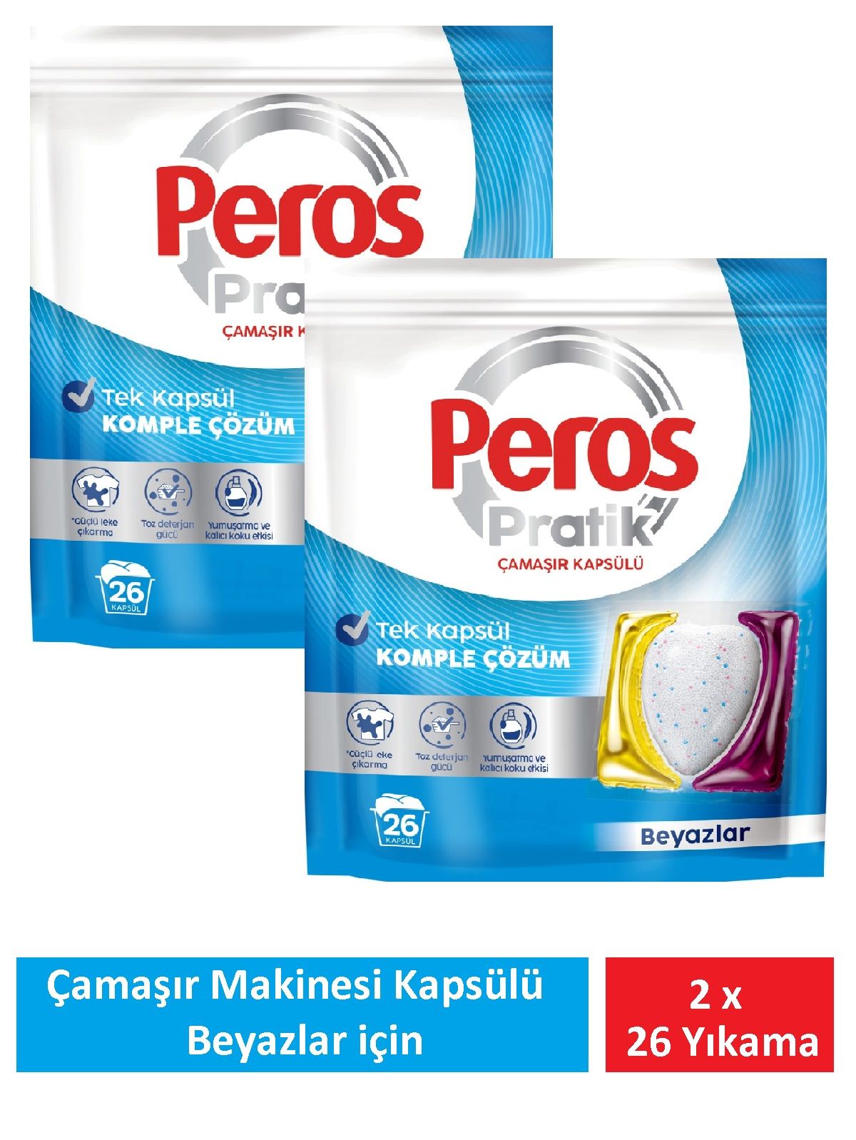 Peros Pratik Matik Çamaşır Deterjanı Kapsülü - Tableti 56 Adet Beyazlar (2PK*26)