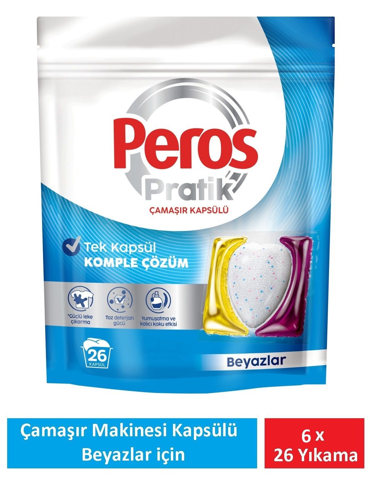 Peros Pratik Matik Çamaşır Deterjanı Kapsülü - Tableti 156 Adet Beyazlar (6PK*26)