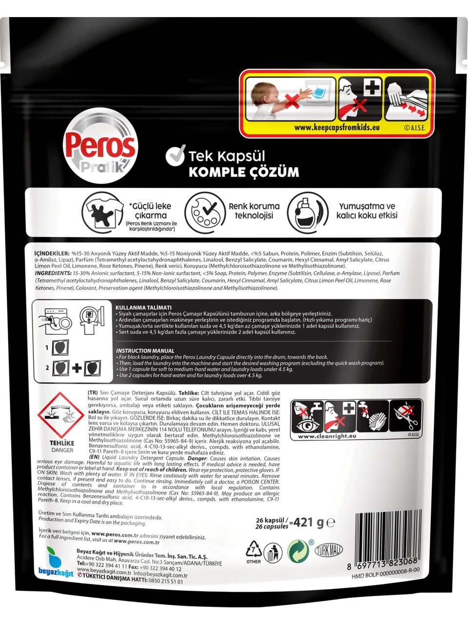 Peros Pratik Matik Çamaşır Deterjanı Kapsülü - Tableti 78 Adet Siyahlar (3PK*26)