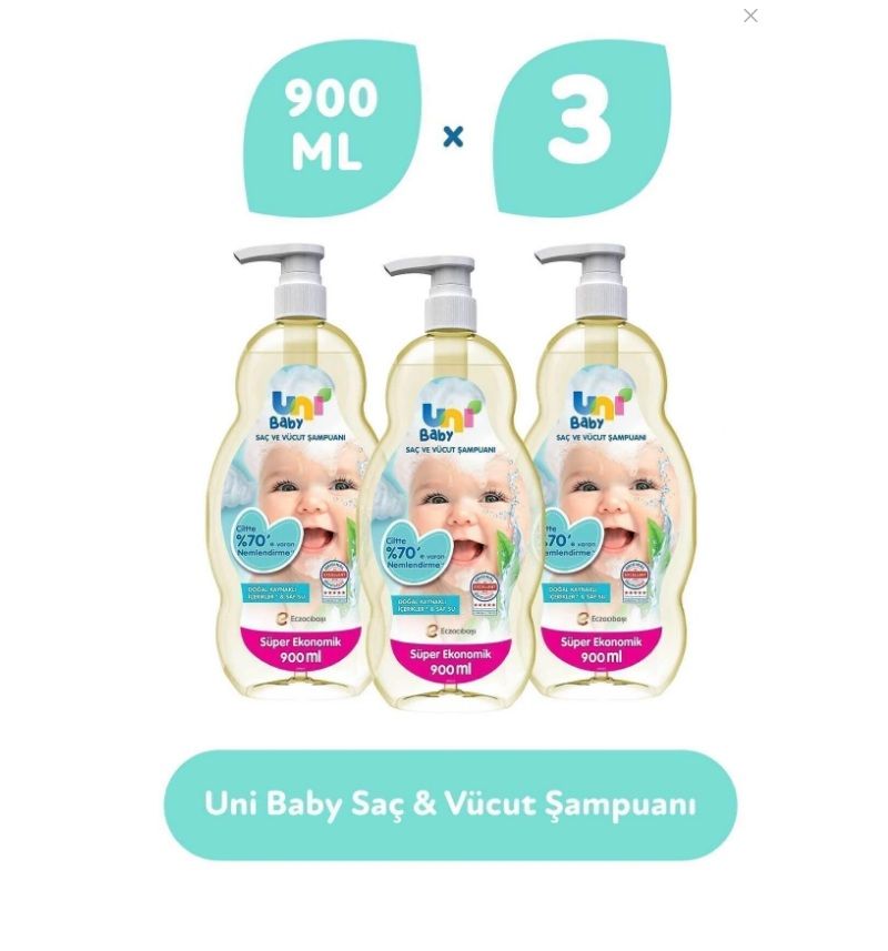 Uni Baby Saç Ve Vücut Şampuan 9000 Ml x 3 Adet
