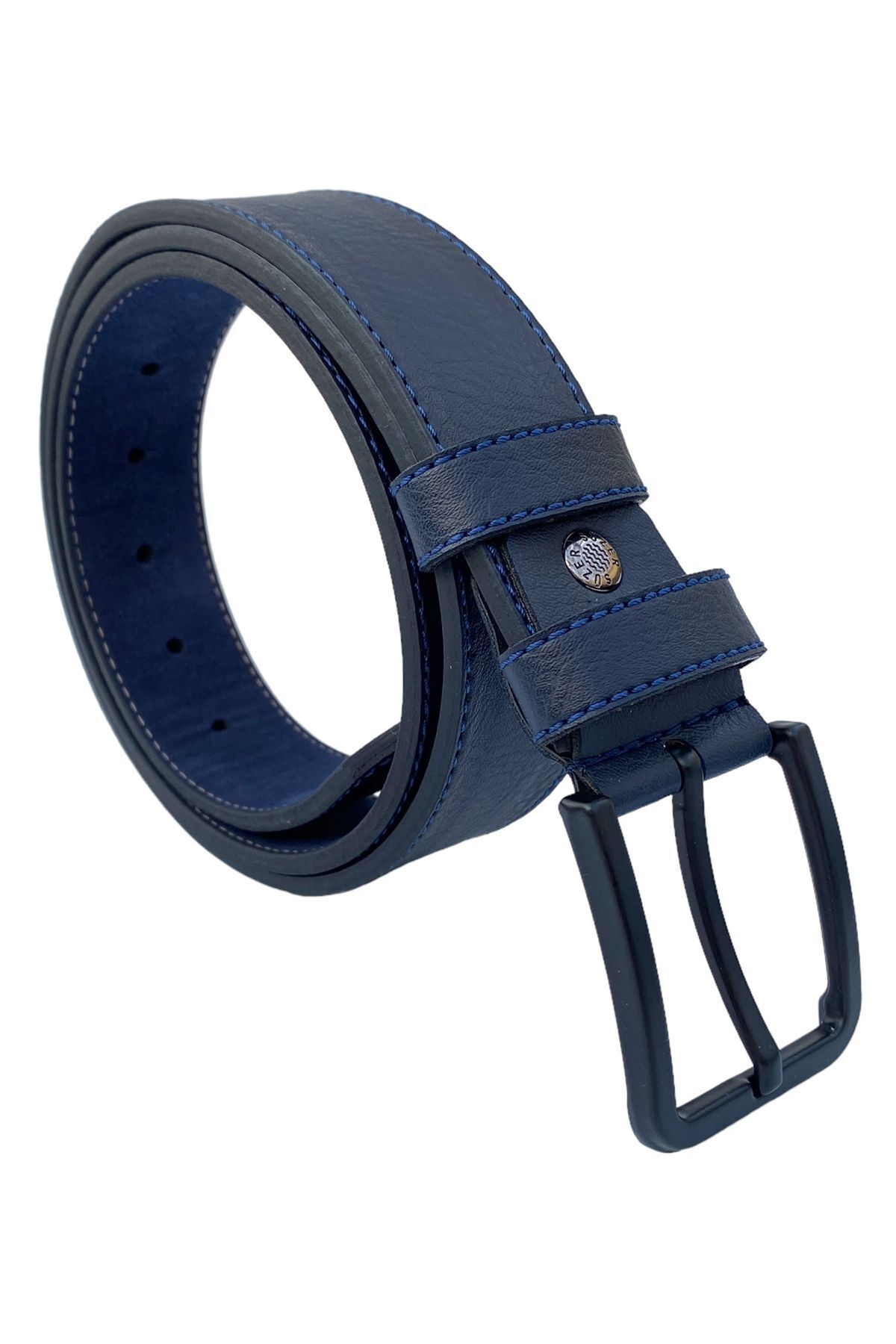 Lacivert Suni Deri Mavi Dikişli Model 4 cm.lik Unisex Spor Kemer - 9047