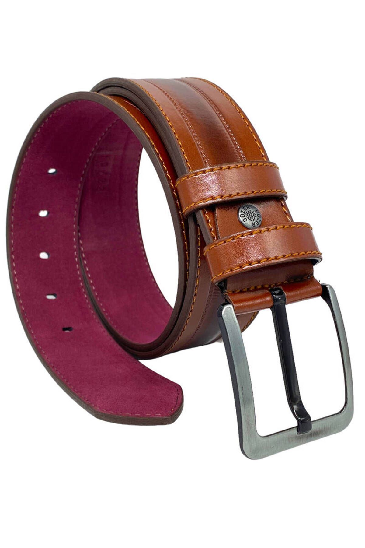 Taba Suni Deri Dikişli Model 4.5 Cm.lik Spor Kot Kemer - 4523-61-22ks
