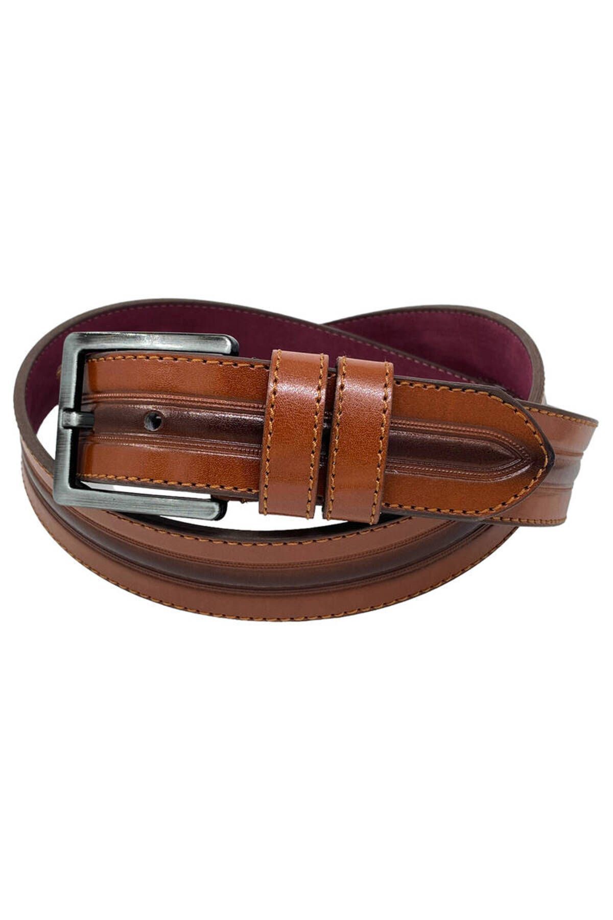 Taba Suni Deri Ortası Desenli Model 4 Cm.lik Spor Kemer - 9023-52-22rl