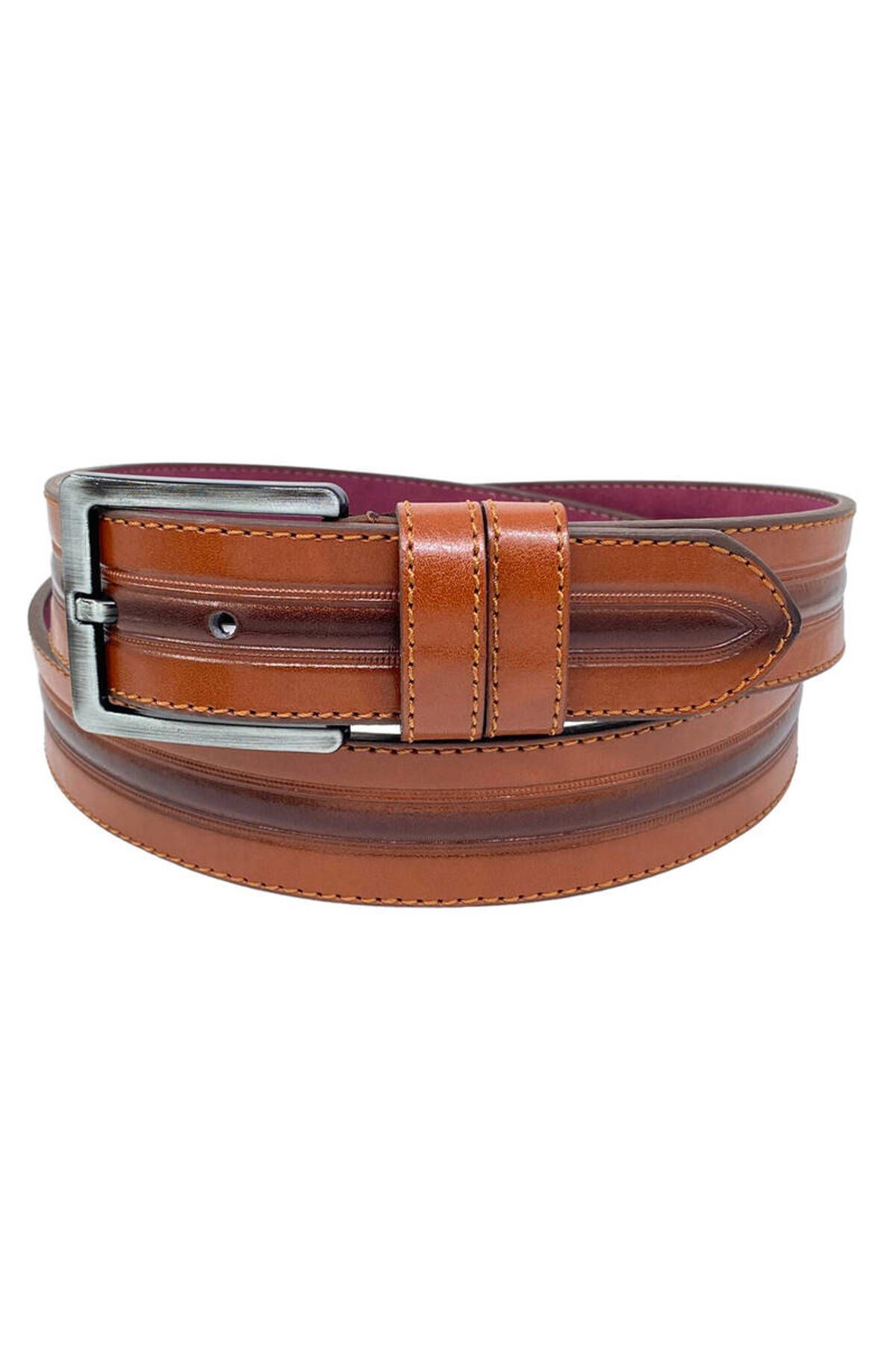 Taba Suni Deri Ortası Desenli Model 4 Cm.lik Spor Kemer - 9023-52-22rl