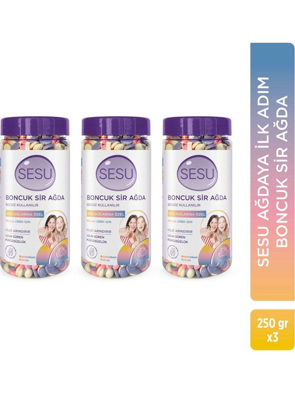 Sesu Boncuk Sir Ağda Hassas Bezsiz Kullanım 250 Gr x 3 Adet