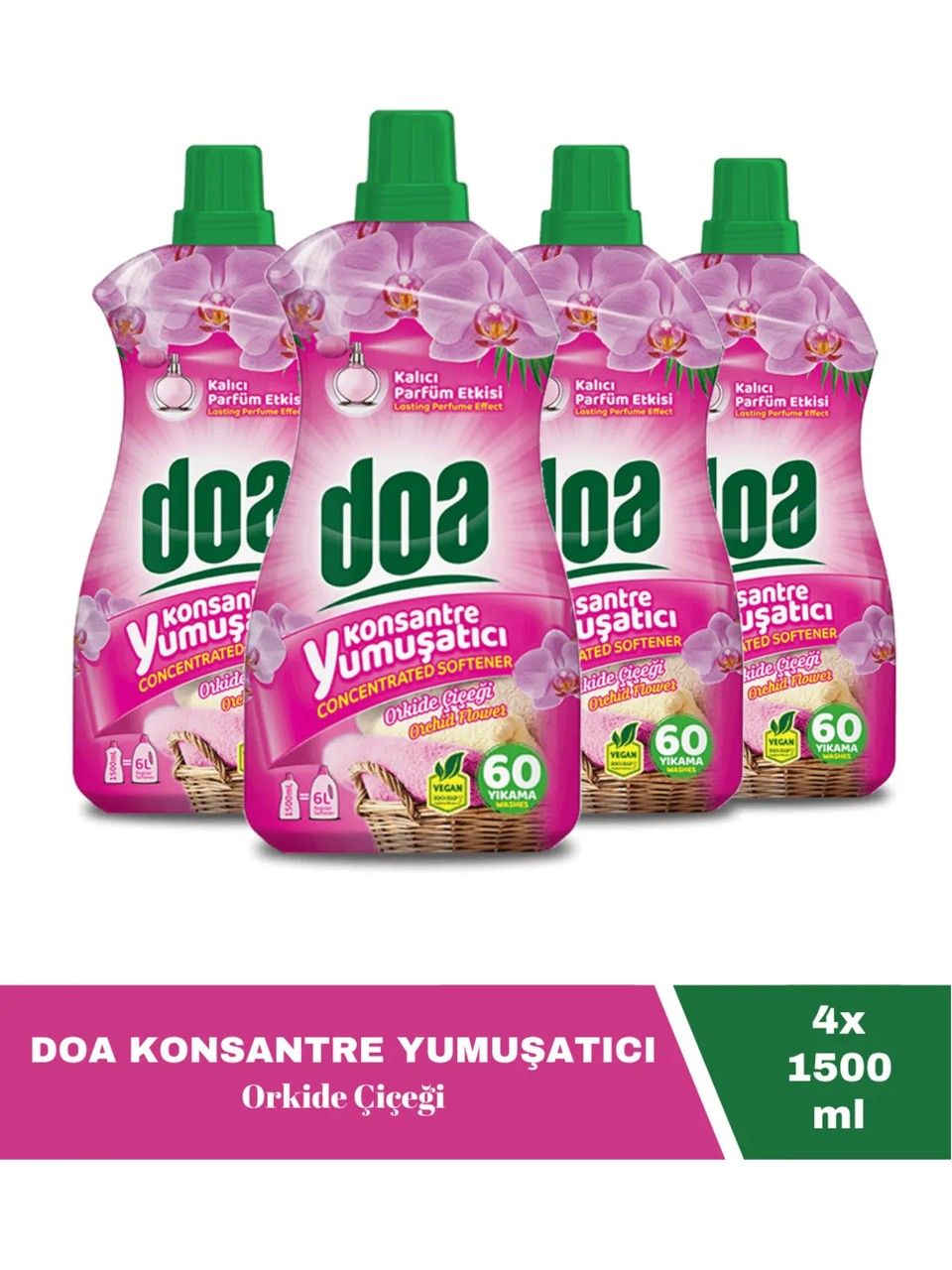 Doa Konsantre Çamaşır Yumuşatıcı Orkide 60 Yıkama 1500 Ml x 4 Adet