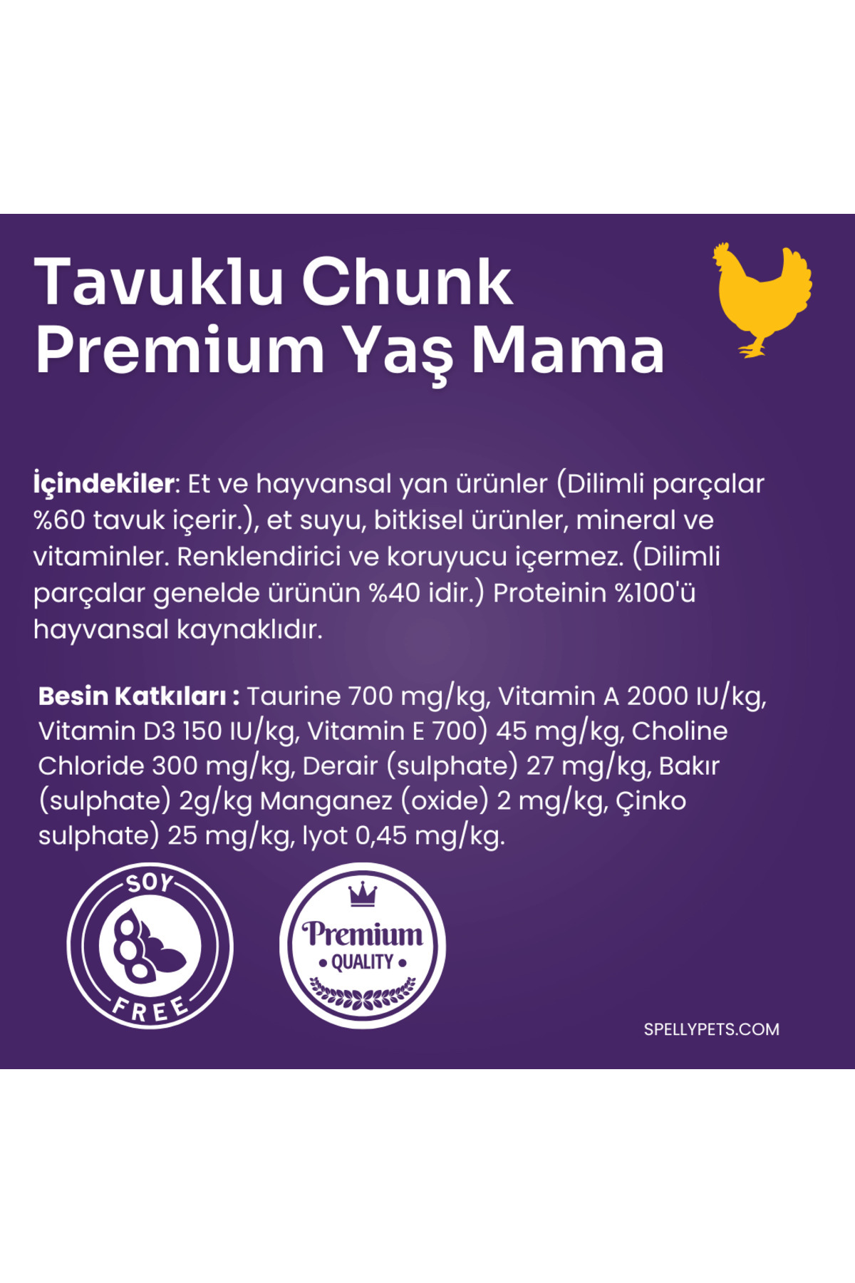 24 Adet x Spelly Premium Yetişkin Kedi Yaş Mama - Tavuk (85gr)