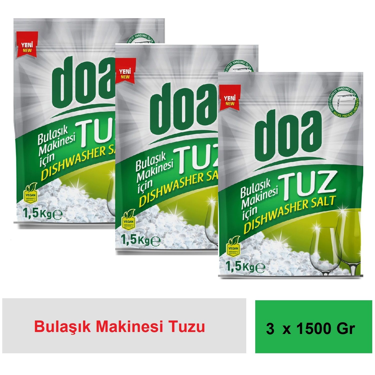 Doa Bulaşık Makina Tuzu - Doypack 1,5 Kg Vegan x 3 Adet