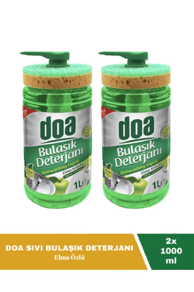 Doa Sıvı Bulaşık Deterjanı Elma Özlü 1 Lt Süngerli x 2 Adet