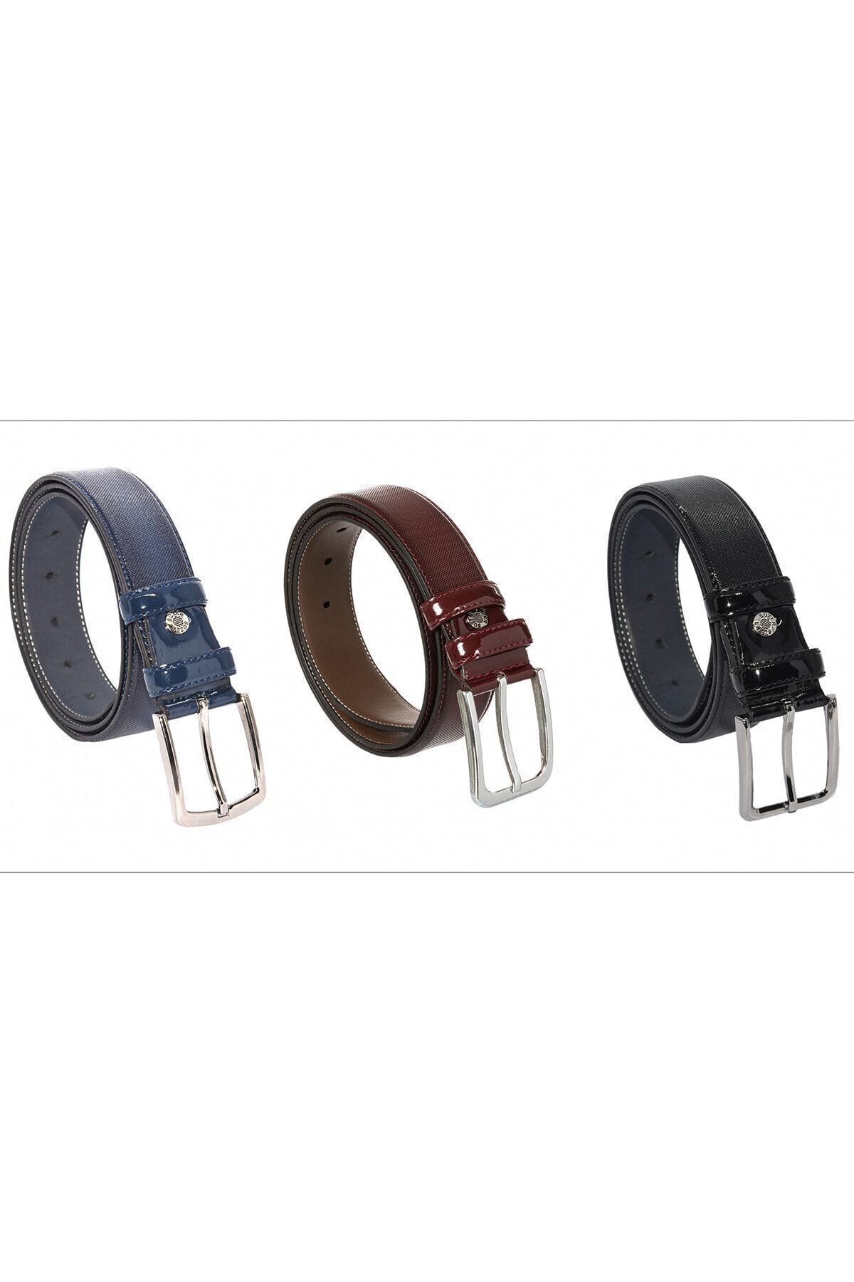 Erkek Çok Renkli Klasik Suni Deri Desenli Rugan Kemer - 80v 3 Adet X 3.5 cm