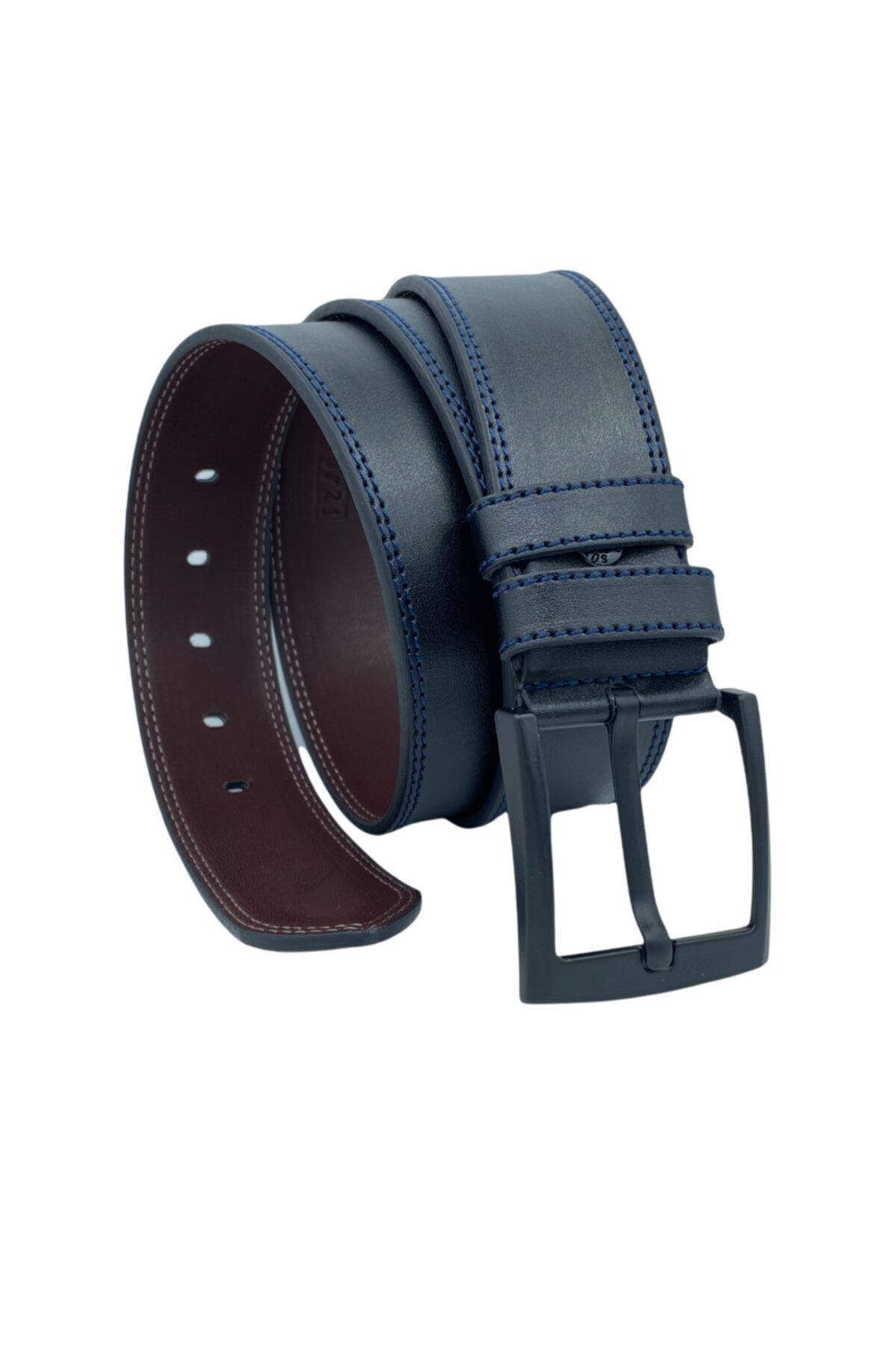 3xadet 4.5 Cm Siyah Spor Suni Deri Kemer Siyah-lacivert-gri Çift Dikişli