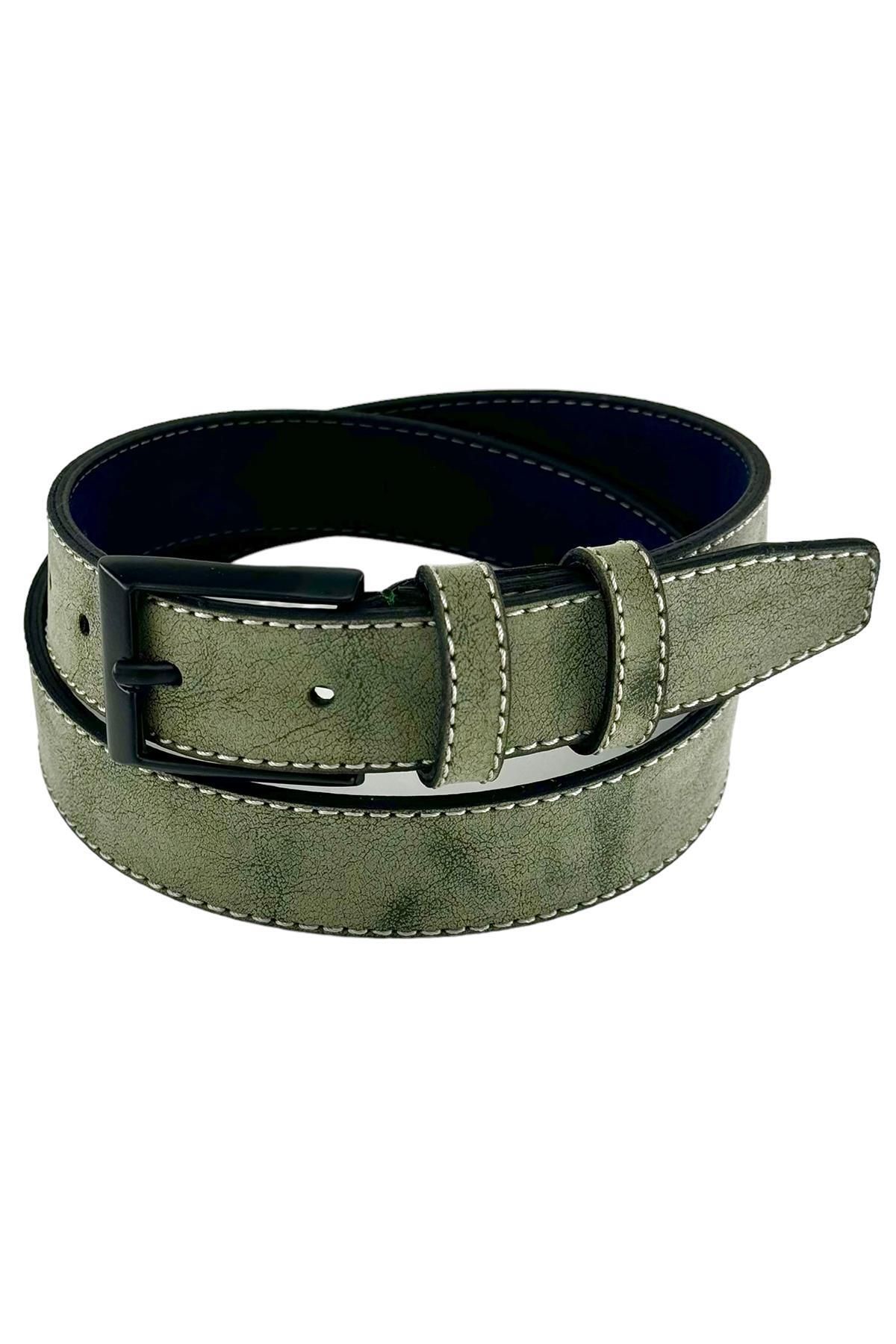 Yeşil Çocuk Boy Suni Deri Dikişli Model 3 cm.lik Garson Klasik Kemer Okul Kemeri - G10