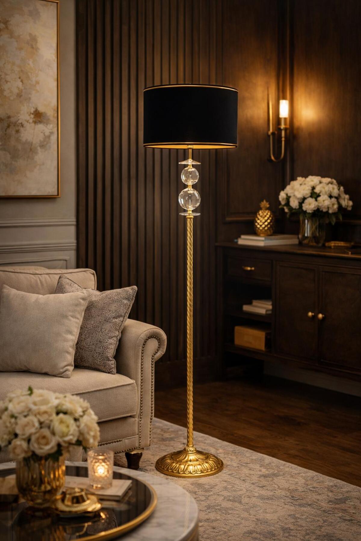 VENÜS BETELGEUSE BURGULU GOLD LAMBADER CAM KÜRE SİYAH GOLD ŞERİTLİ SİLİNDİR BAŞLIK