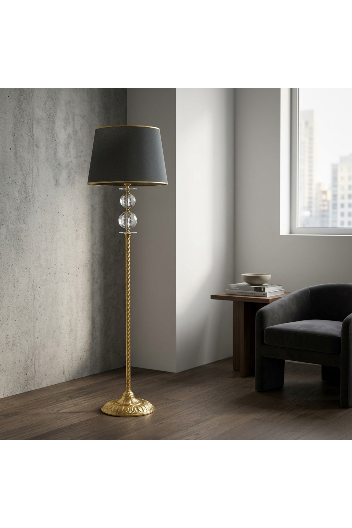 VENÜS BETELGEUSE BURGULU GOLD LAMBADER CAM KÜRE ANTRASİT GOLD ŞERİT BAŞLIK