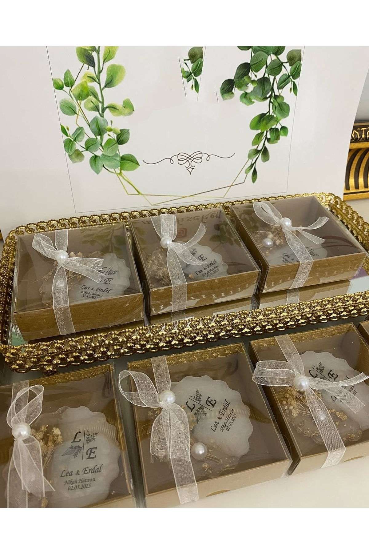 Çiçekli Epoksi Magnet Kutulu Nikah, Söz, Nişan Hediyelik - 25 Adet