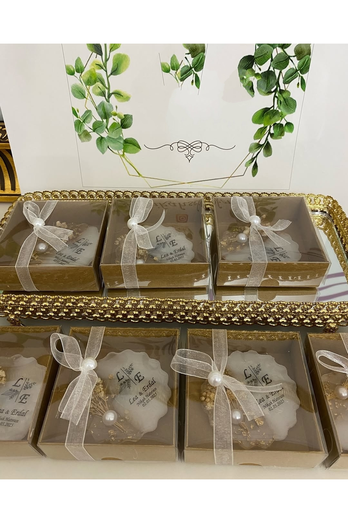 Çiçekli Epoksi Magnet Kutulu Nikah, Söz, Nişan Hediyelik - 25 Adet