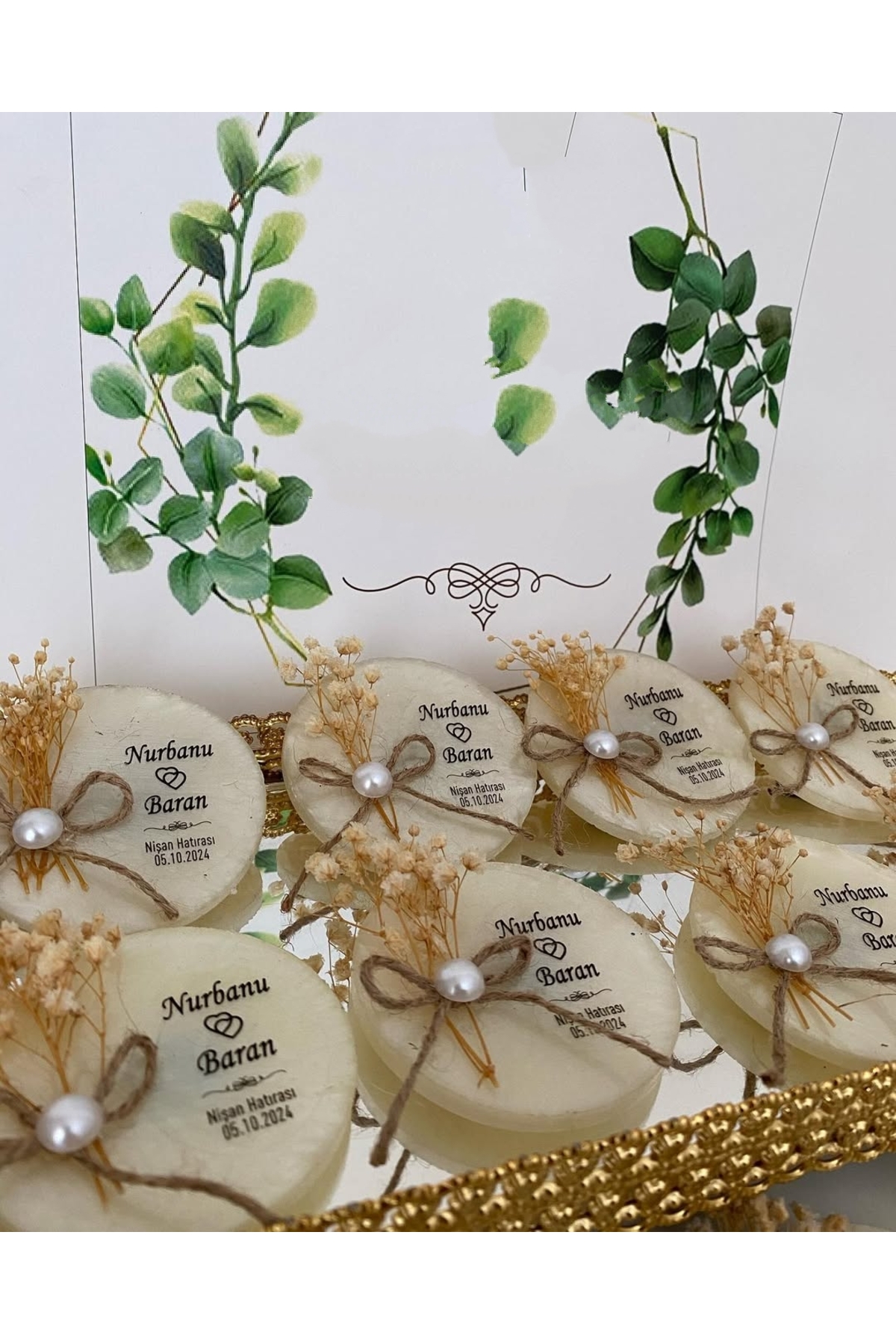 Çiçekli Epoksi Magnet Paketli Nikah, Söz, Nişan Hediyelik - 50 Adet