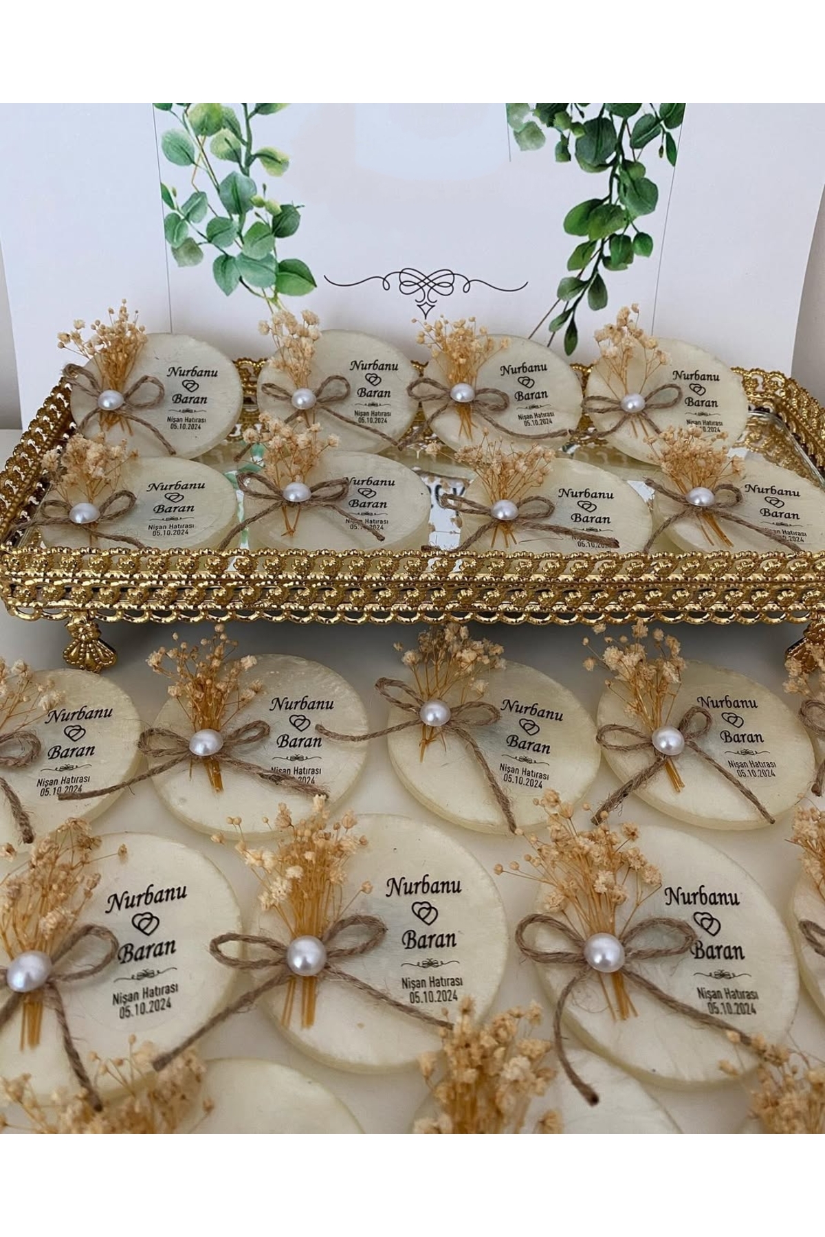 Çiçekli Epoksi Magnet Paketli Nikah, Söz, Nişan Hediyelik - 50 Adet