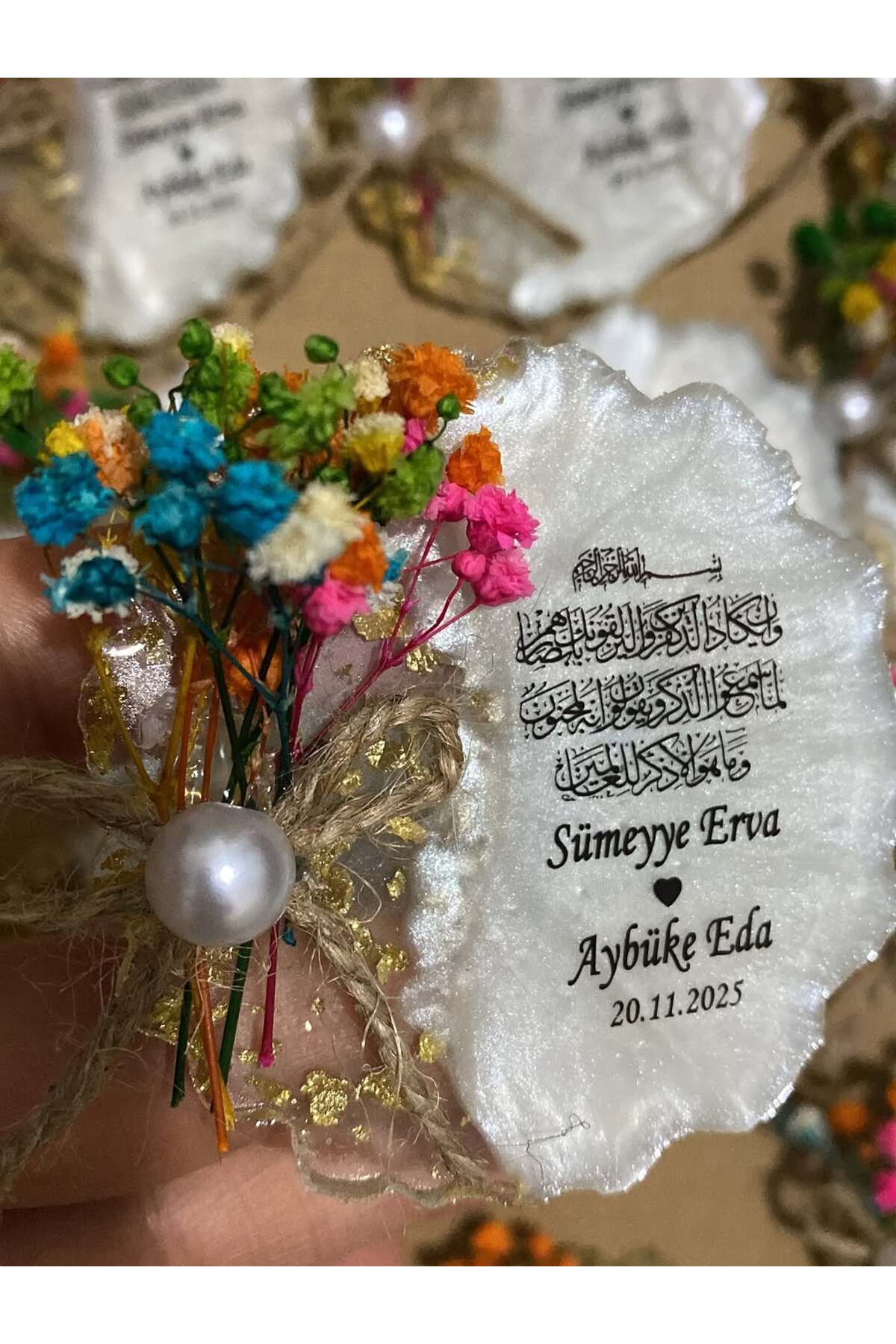 Çiçekli Epoksi Magnet Paketli Nikah, Söz, Nişan Hediyelik - 25 Adet