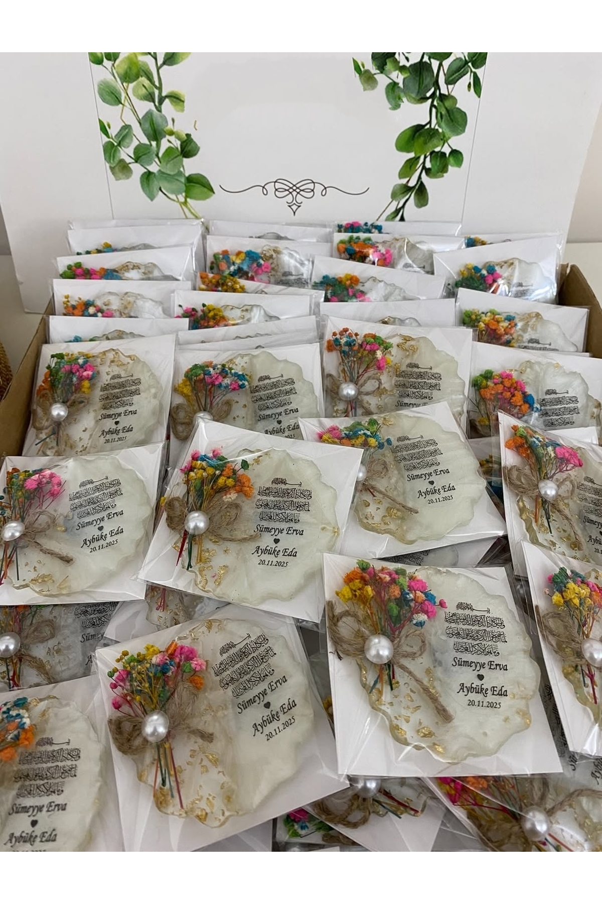 Çiçekli Epoksi Magnet Paketli Nikah, Söz, Nişan Hediyelik - 25 Adet