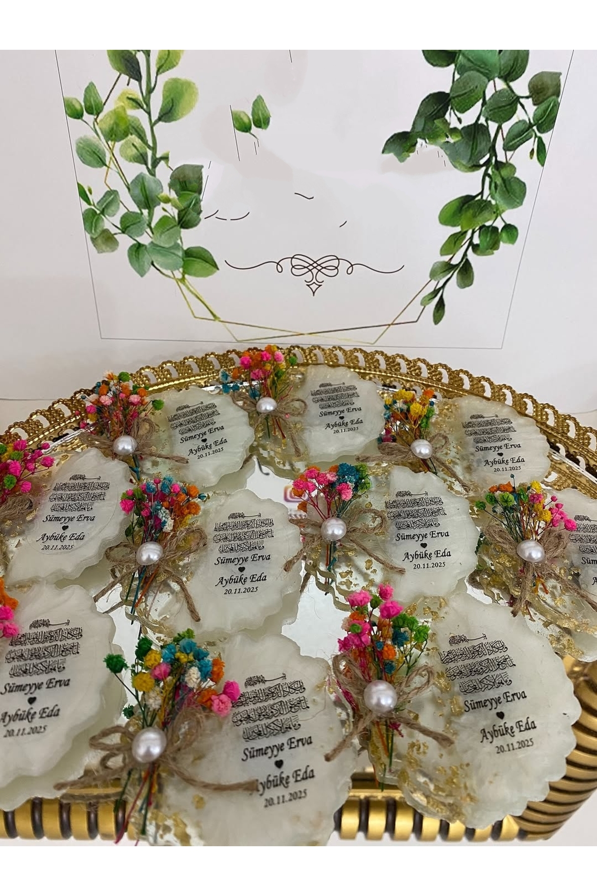 Çiçekli Epoksi Magnet Paketli Nikah, Söz, Nişan Hediyelik - 50 Adet