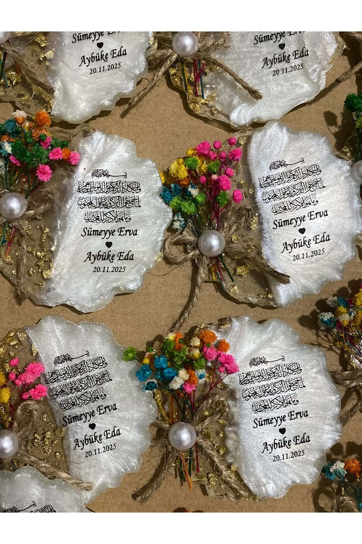 Çiçekli Epoksi Magnet Paketli Nikah, Söz, Nişan Hediyelik - 50 Adet
