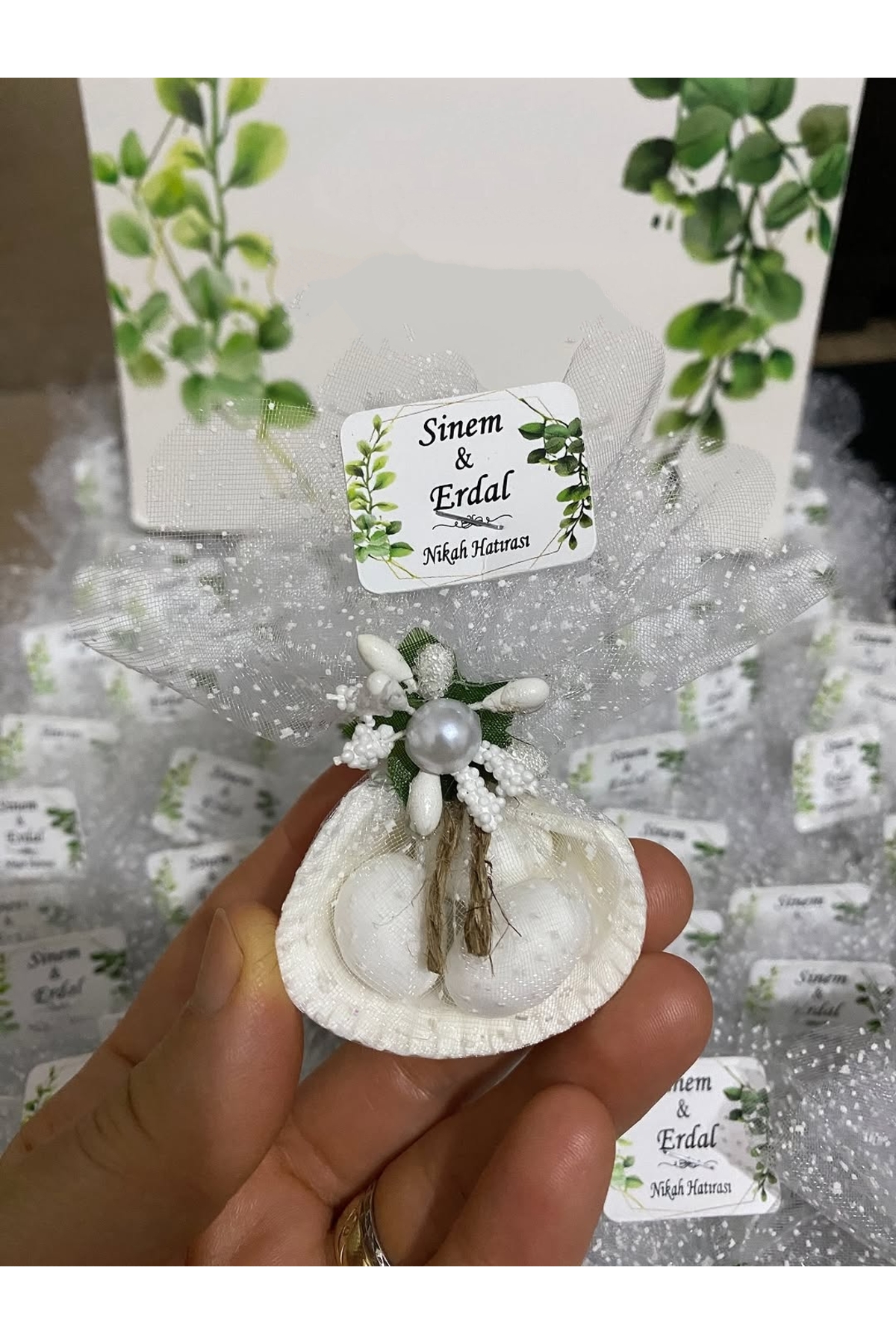 Deniz Kabuğu Fıstık Şekerli Nikah, Söz, Nişan Hediyelik - 25 Adet