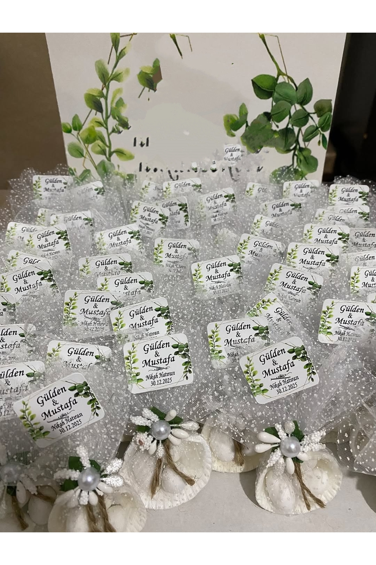 Deniz Kabuğu Fıstık Şekerli Nikah, Söz, Nişan Hediyelik - 25 Adet
