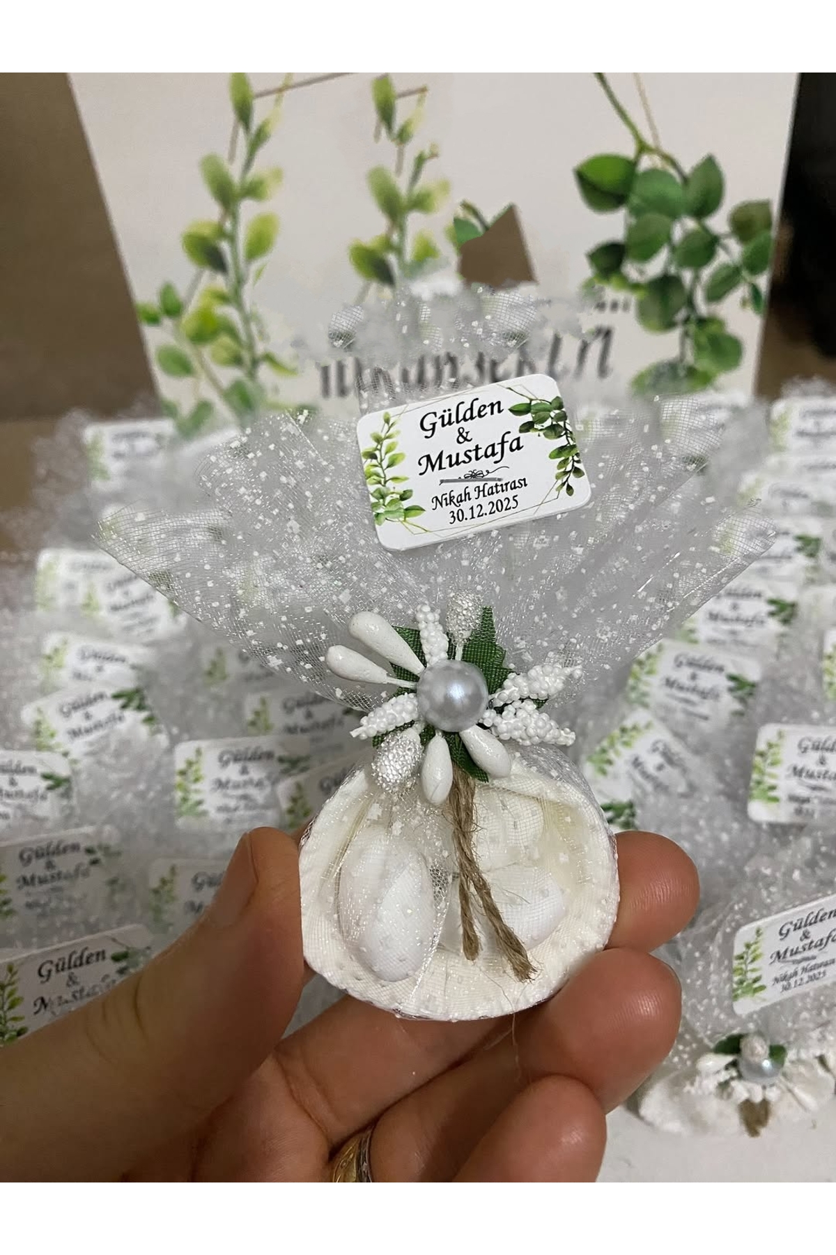 Deniz Kabuğu Fıstık Şekerli Nikah, Söz, Nişan Hediyelik - 50 Adet