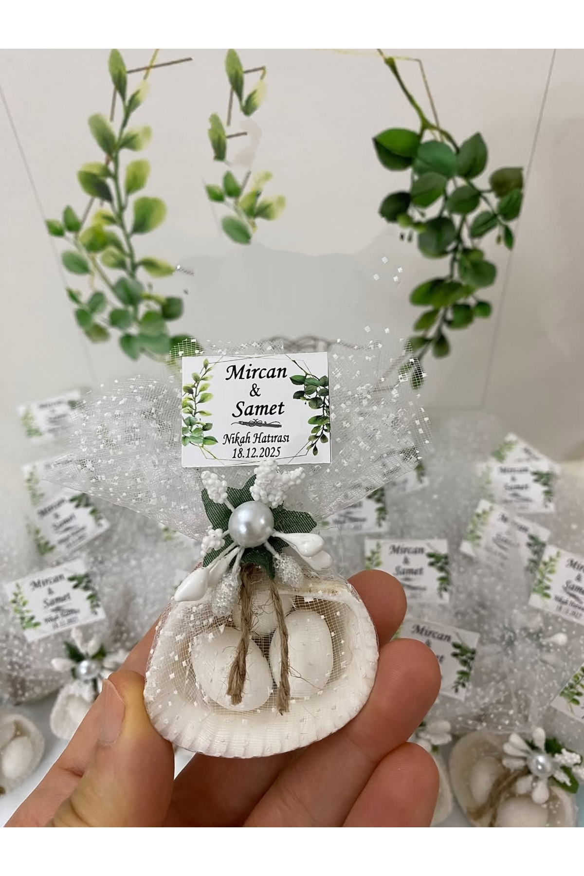 Deniz Kabuğu Fıstık Şekerli Nikah, Söz, Nişan Hediyelik - 25 Adet