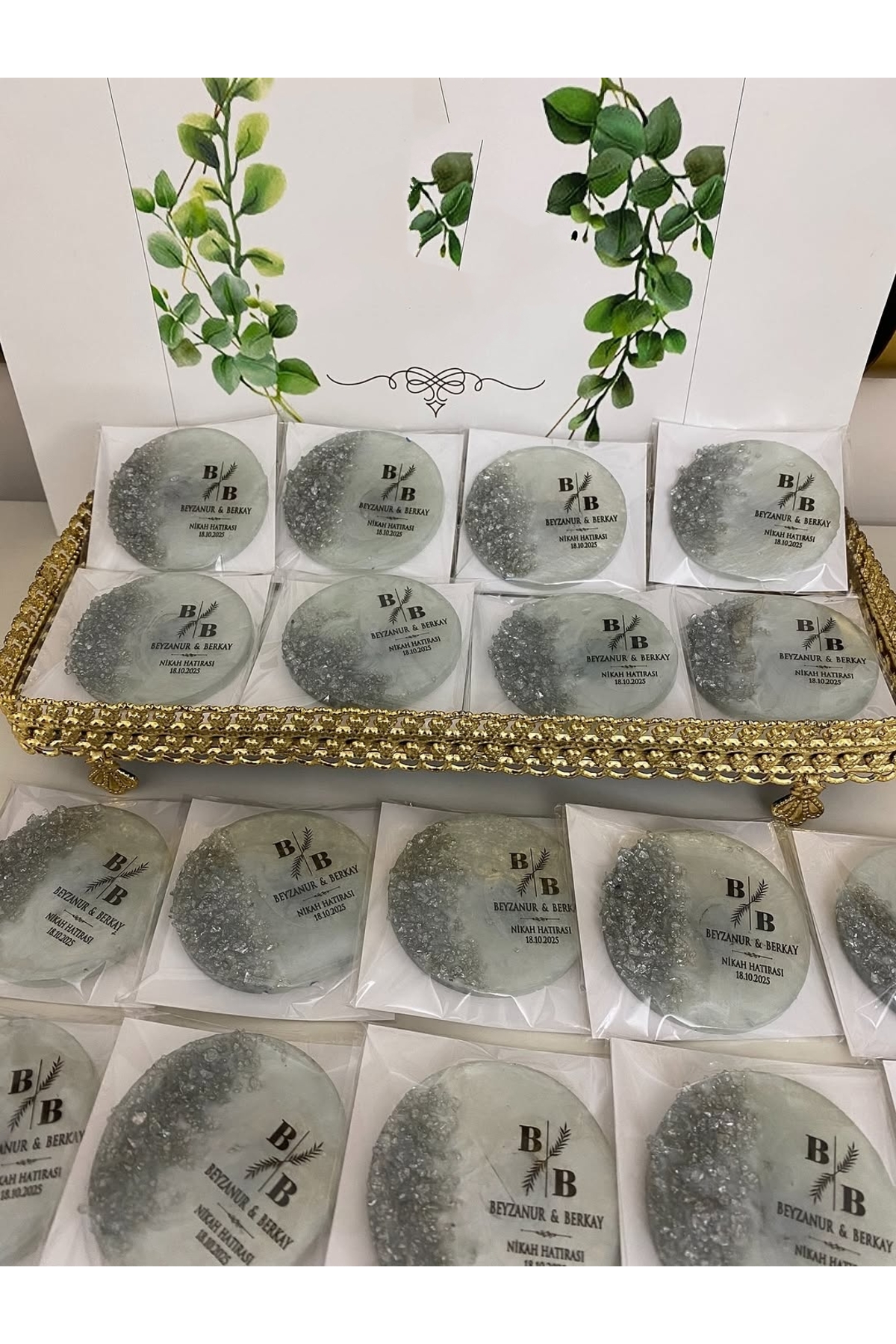 Epoksi Magnet Taşlı Paketli Nikah, Söz, Nişan Hediyelik - 50 Adet