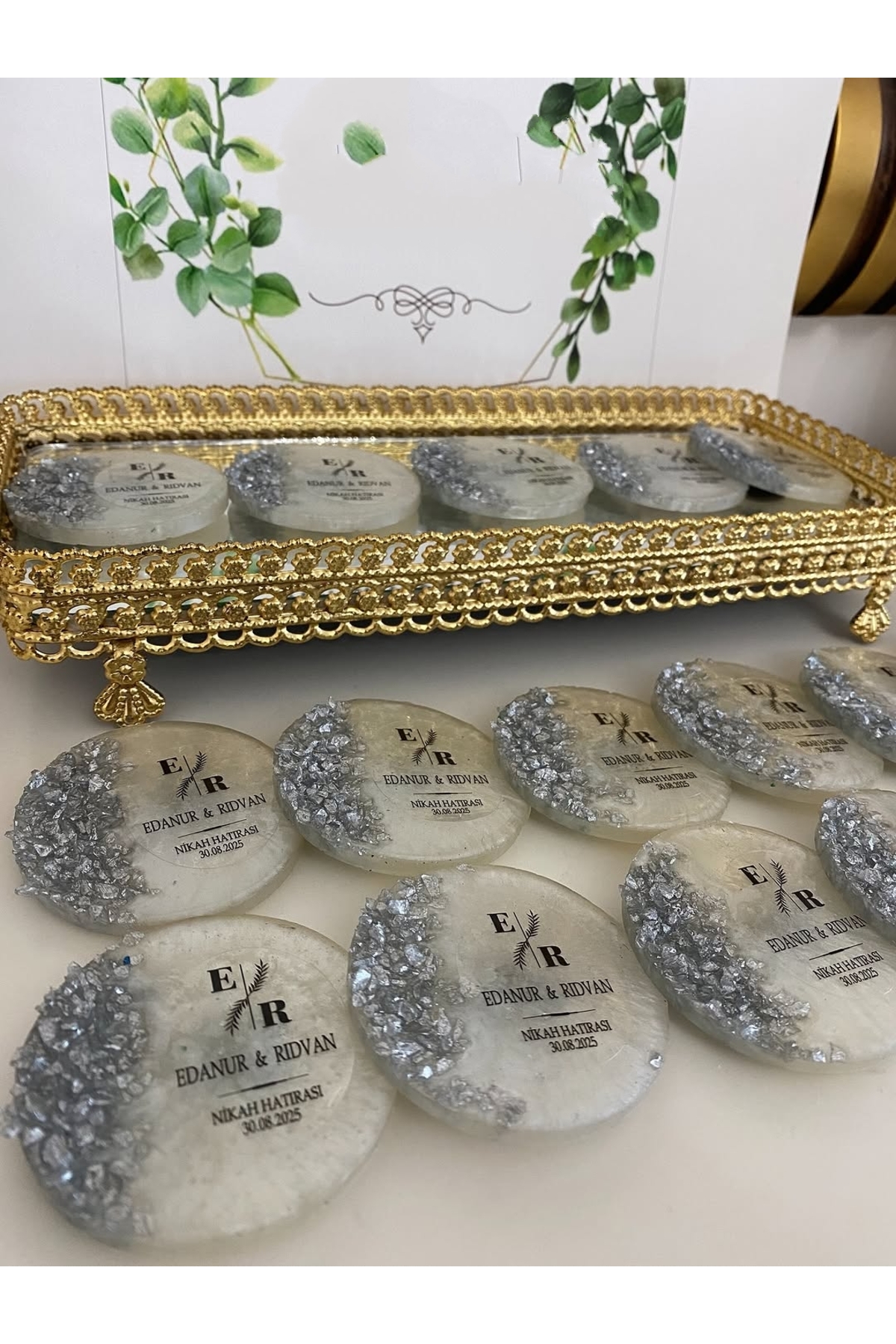 Epoksi Magnet Taşlı Paketli Nikah, Söz, Nişan Hediyelik - 25 Adet