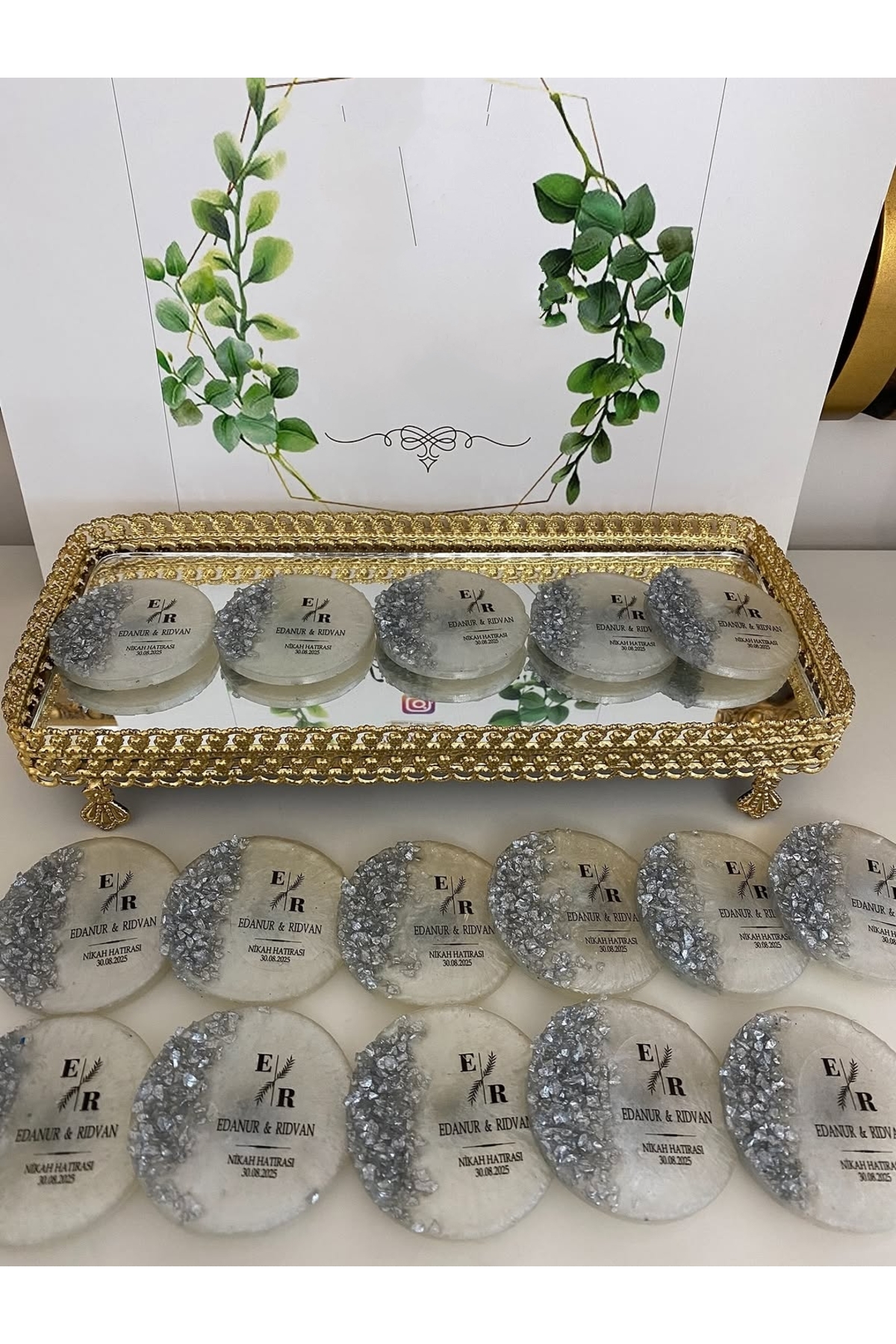 Epoksi Magnet Taşlı Paketli Nikah, Söz, Nişan Hediyelik - 25 Adet