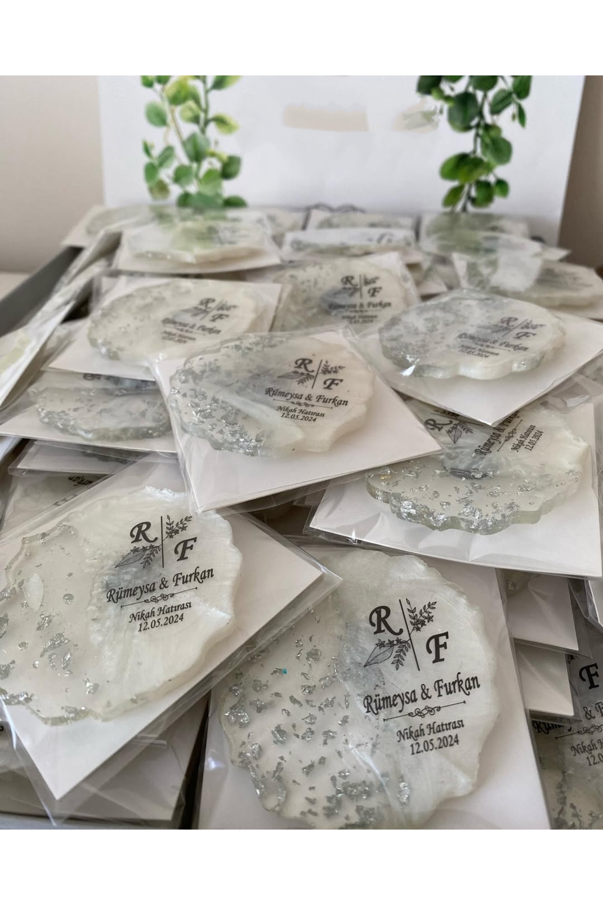 Epoksi Magnet Simli Paketli Nikah, Söz, Nişan Hediyelik - 50 Adet