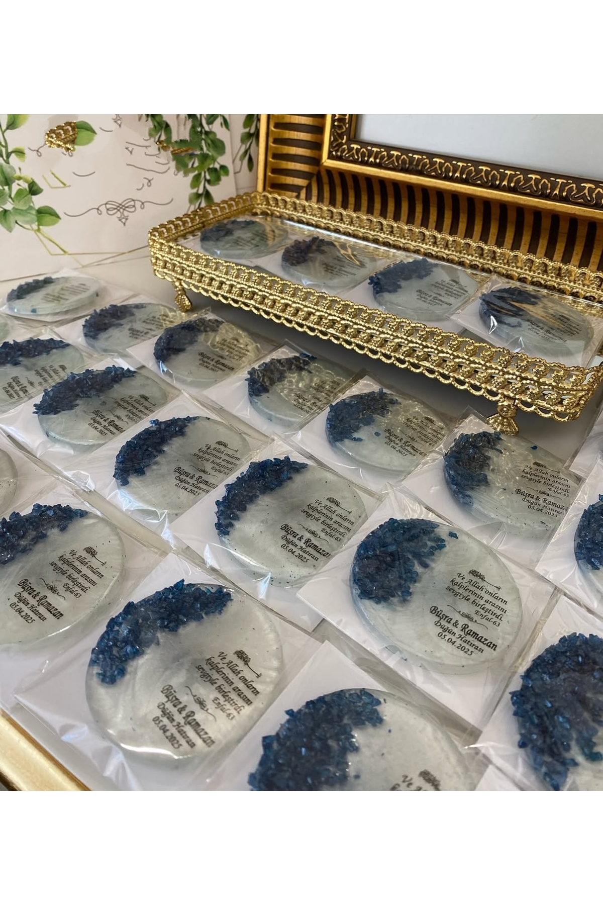 Epoksi Magnet Taşlı Paketli Nikah, Söz, Nişan Hediyelik - 50 Adet