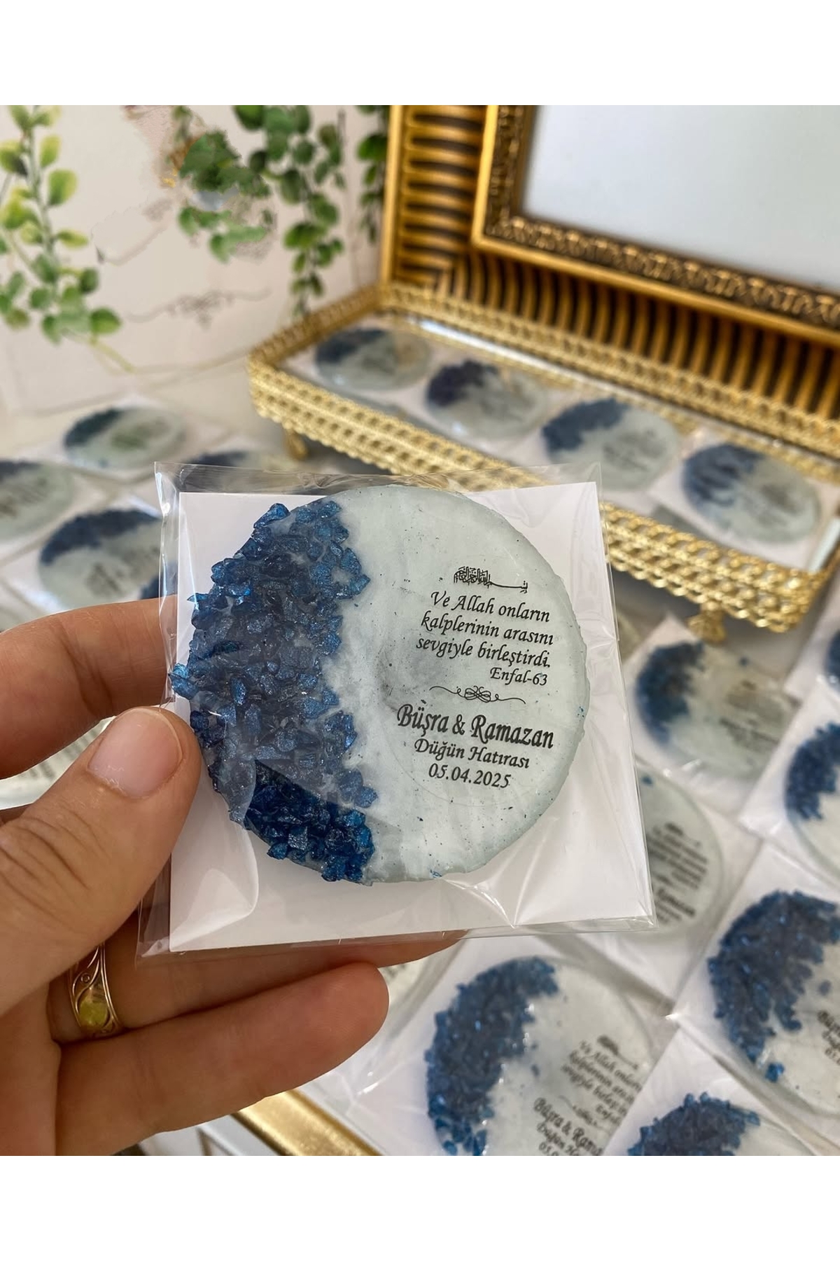 Epoksi Magnet Taşlı Paketli Nikah, Söz, Nişan Hediyelik - 50 Adet
