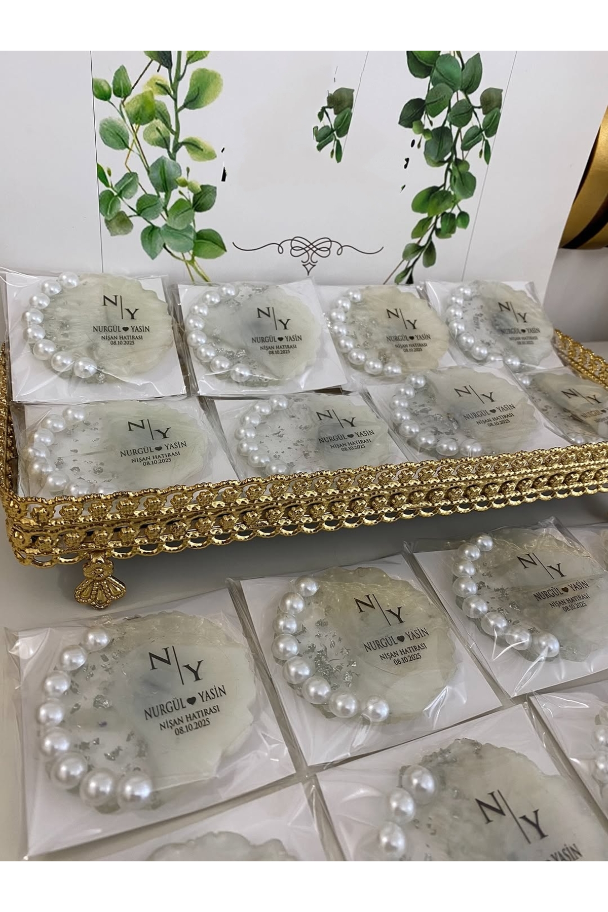 İncili Epoksi Magnet Paketli Nikah, Söz, Nişan Hediyelik - 25 Adet