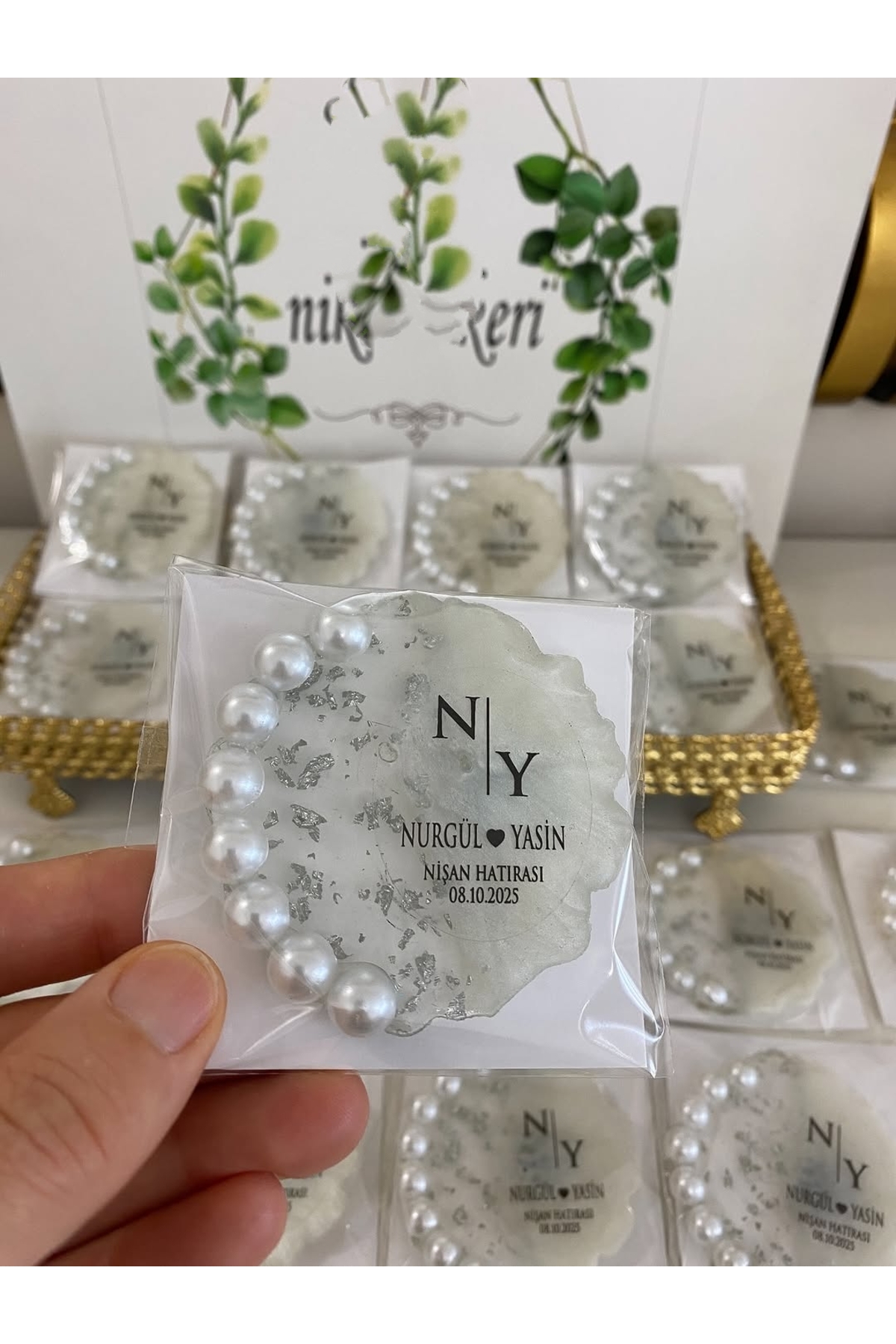 İncili Epoksi Magnet Paketli Nikah, Söz, Nişan Hediyelik - 25 Adet
