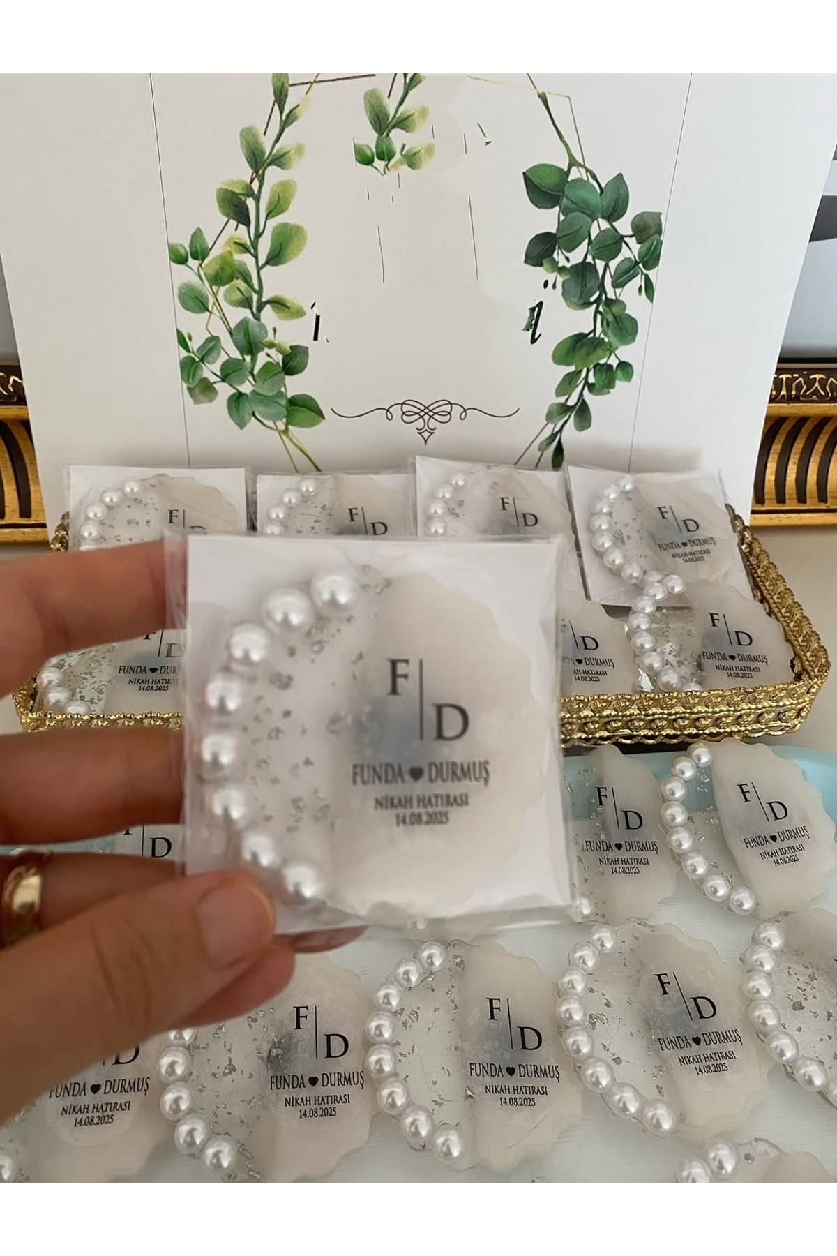 İncili Epoksi Magnet Paketli Nikah, Söz, Nişan Hediyelik - 25 Adet