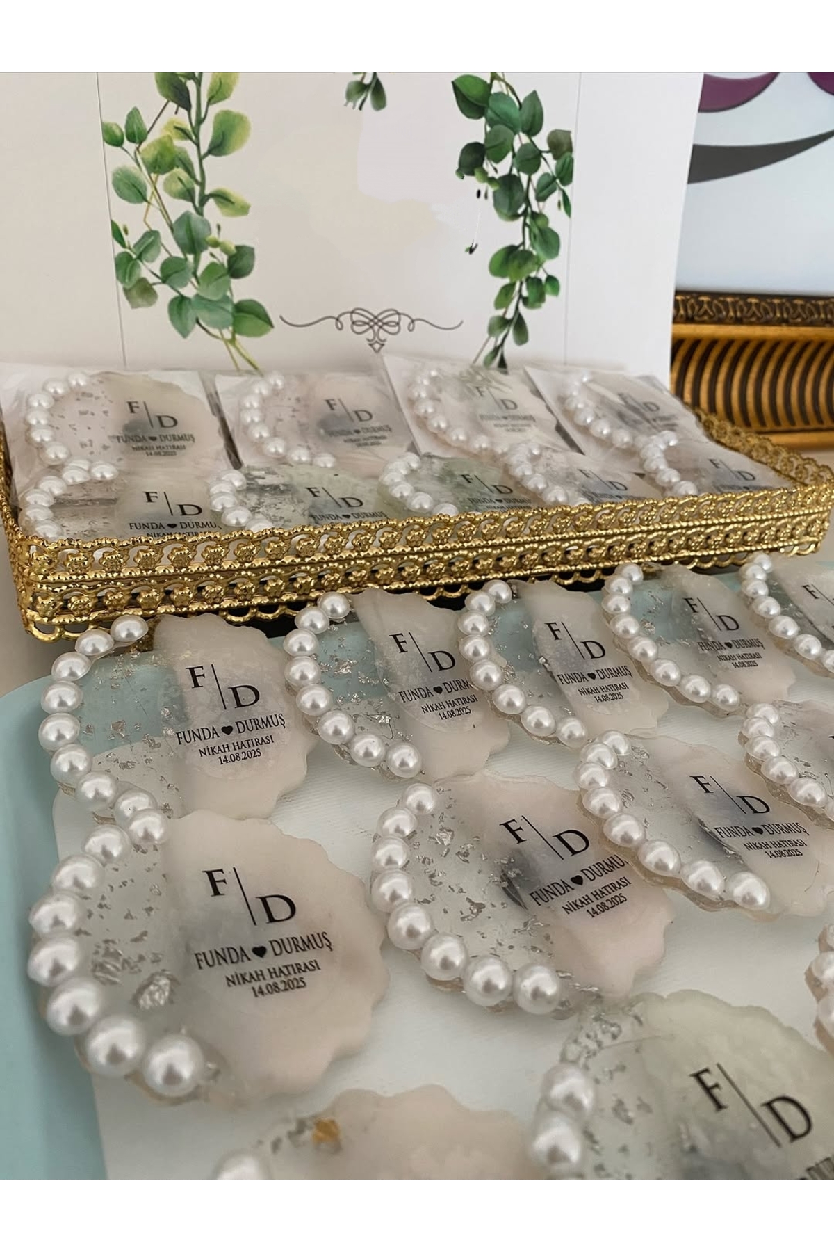 İncili Epoksi Magnet Paketli Nikah, Söz, Nişan Hediyelik - 25 Adet