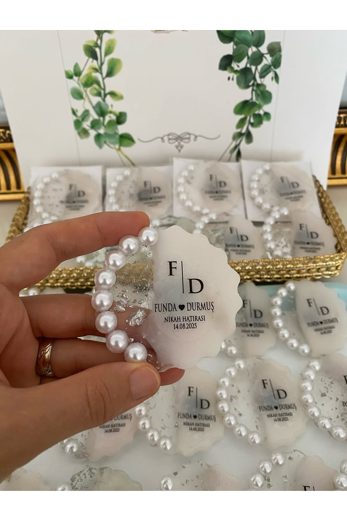 İncili Epoksi Magnet Paketli Nikah, Söz, Nişan Hediyelik - 50 Adet