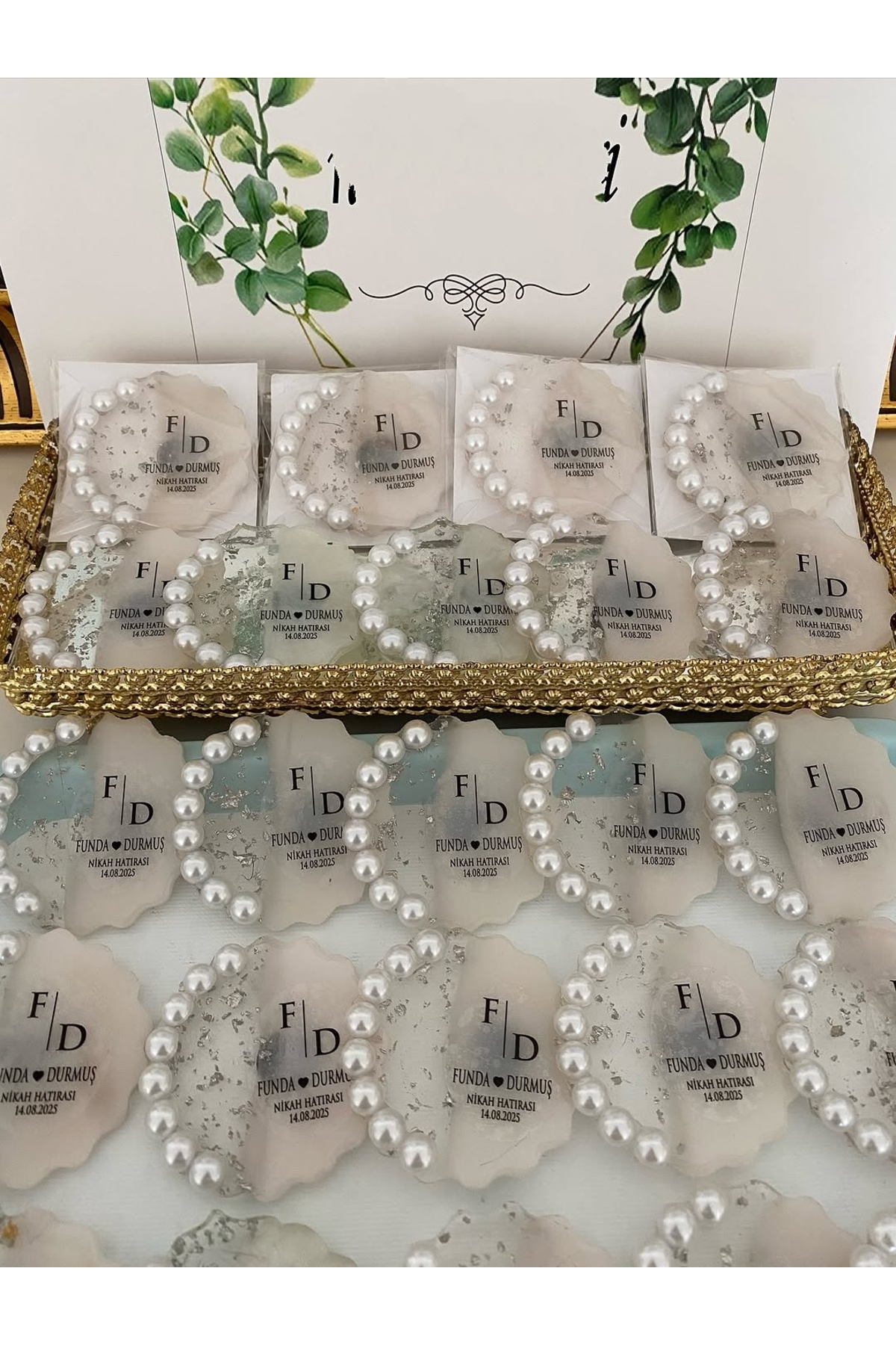 İncili Epoksi Magnet Paketli Nikah, Söz, Nişan Hediyelik - 50 Adet