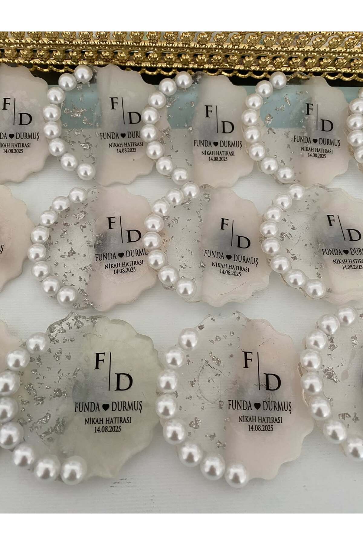 İncili Epoksi Magnet Paketli Nikah, Söz, Nişan Hediyelik - 50 Adet