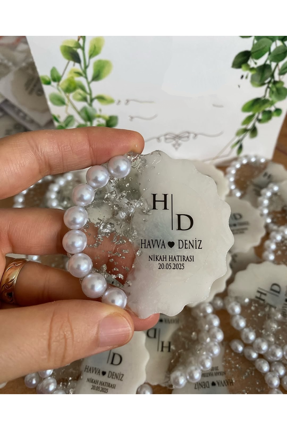 İncili Epoksi Magnet Paketli Nikah, Söz, Nişan Hediyelik - 25 Adet
